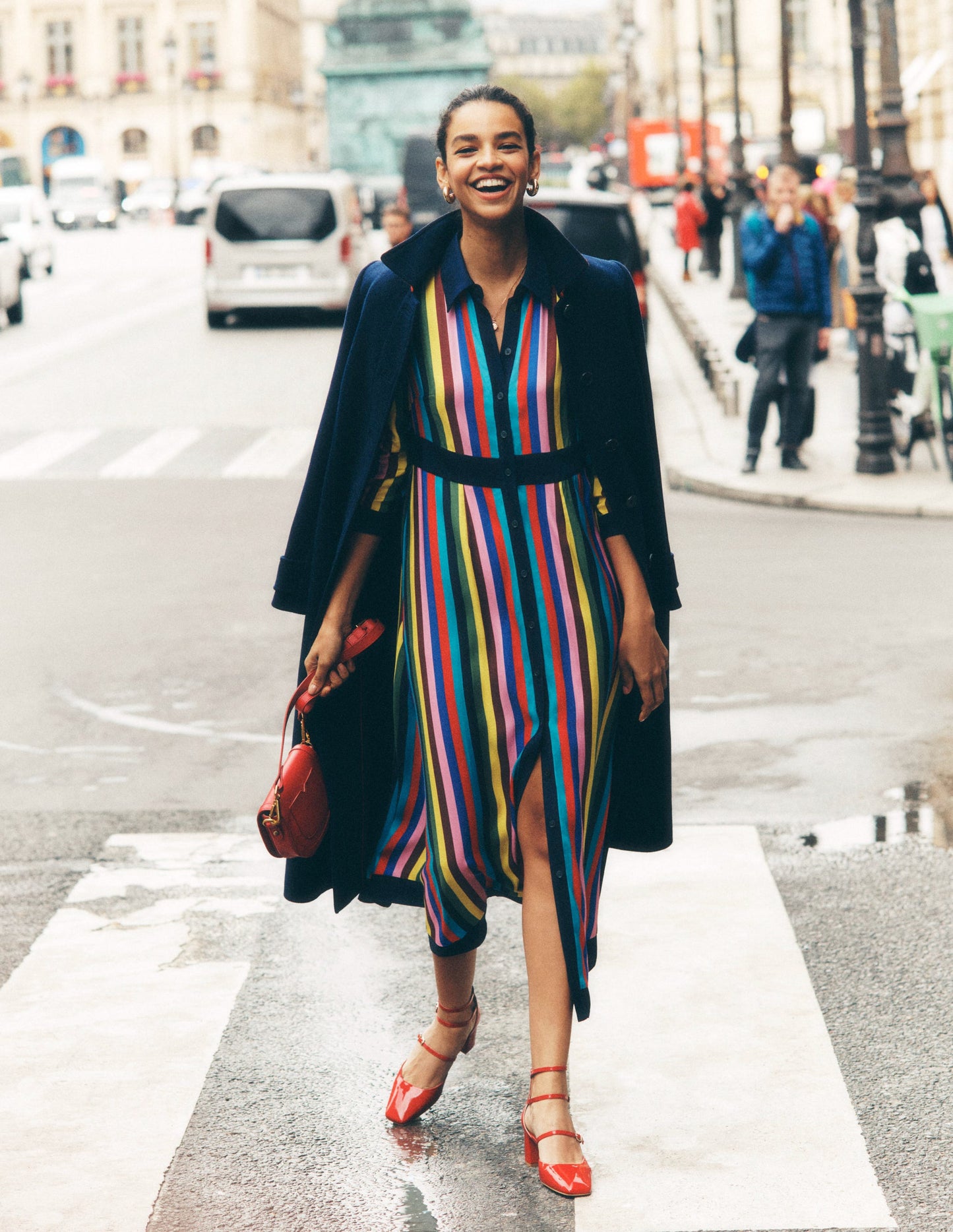 Empire Shirt Dress-Blue, Chestnut Multistripe