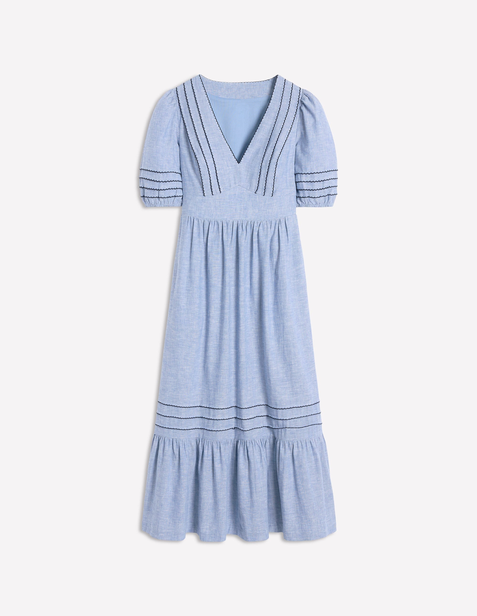 Leinenkleid mit gesmokter Taille-Graublau Chambray - Image 5