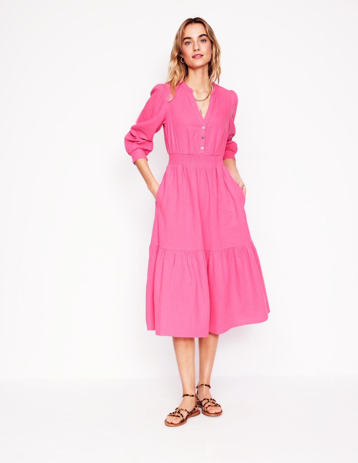 Robe midi Elena double-étoffe-Rose sorbet