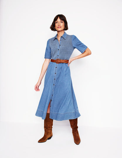 Robe midi Amber en jean-Denim vintage clair