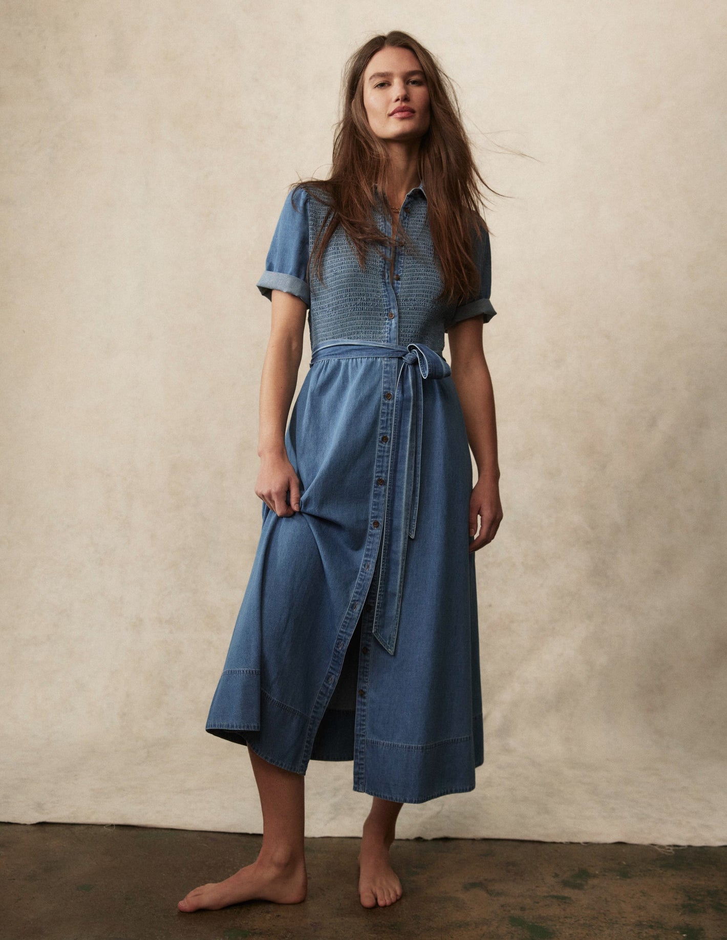 Robe midi Amber en jean-Denim vintage clair