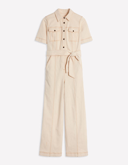 Short Sleeve Denim Jumpsuit-Ecru Boden EU - Main Image
