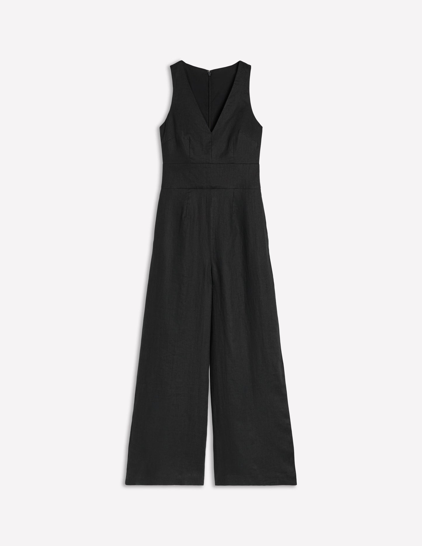 Leinen-Jumpsuit mit V-Ausschnitt-Schwarz