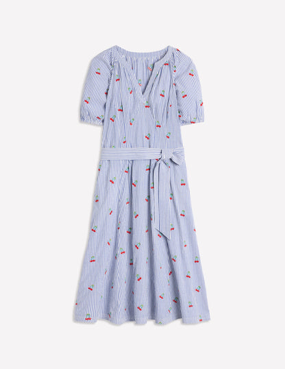 Robe midi brodée en coton-Cerises brodées