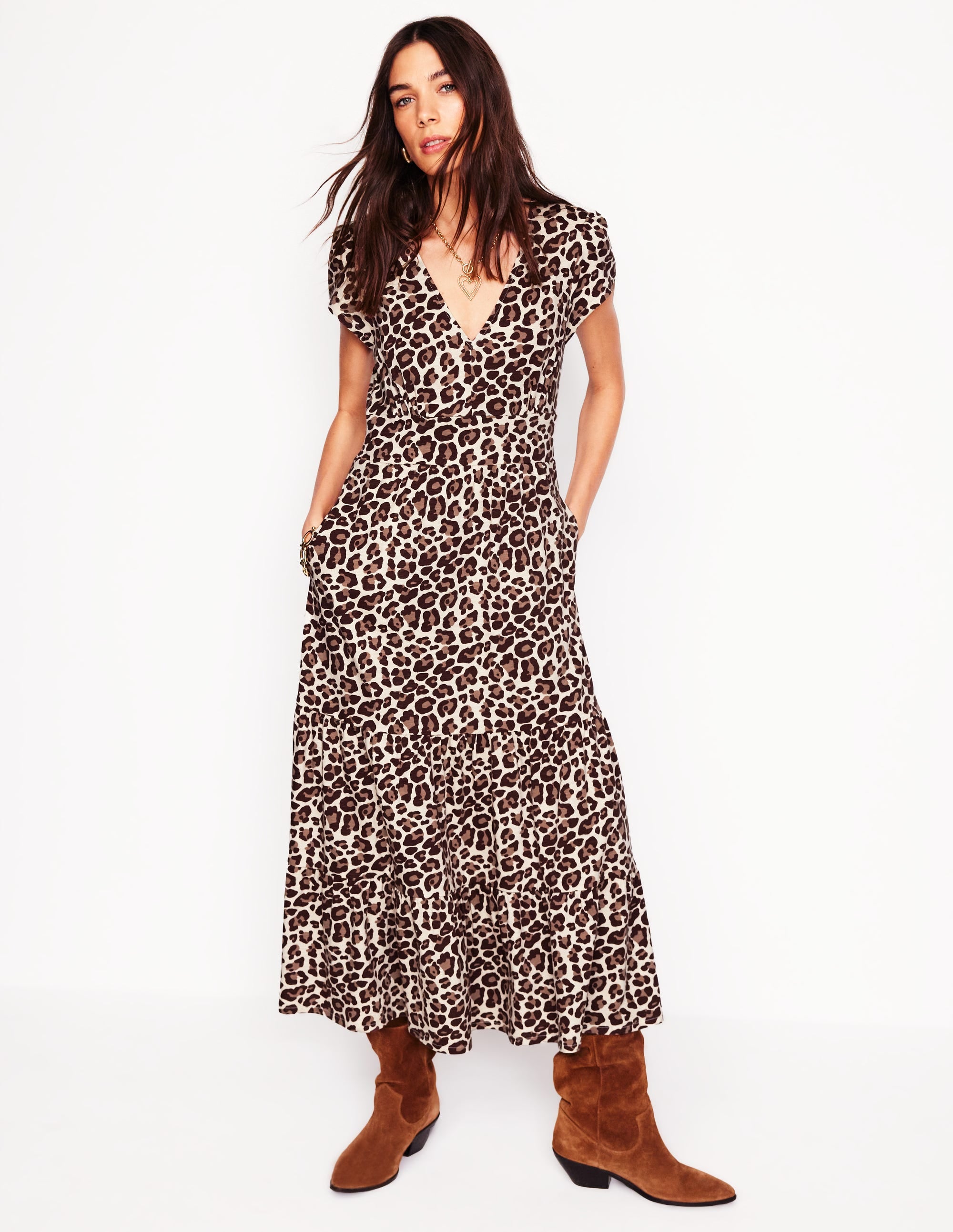 Eloise Gestuftes Jerseykleid-Gepard-Pop - Image 1