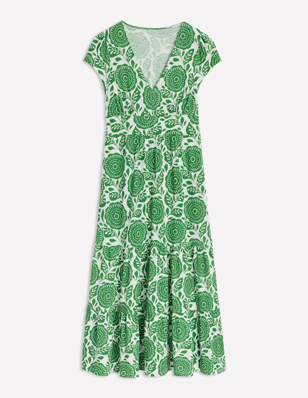 Eloise Tiered Jersey Dress-Iguana Green, Dahlia Stamp