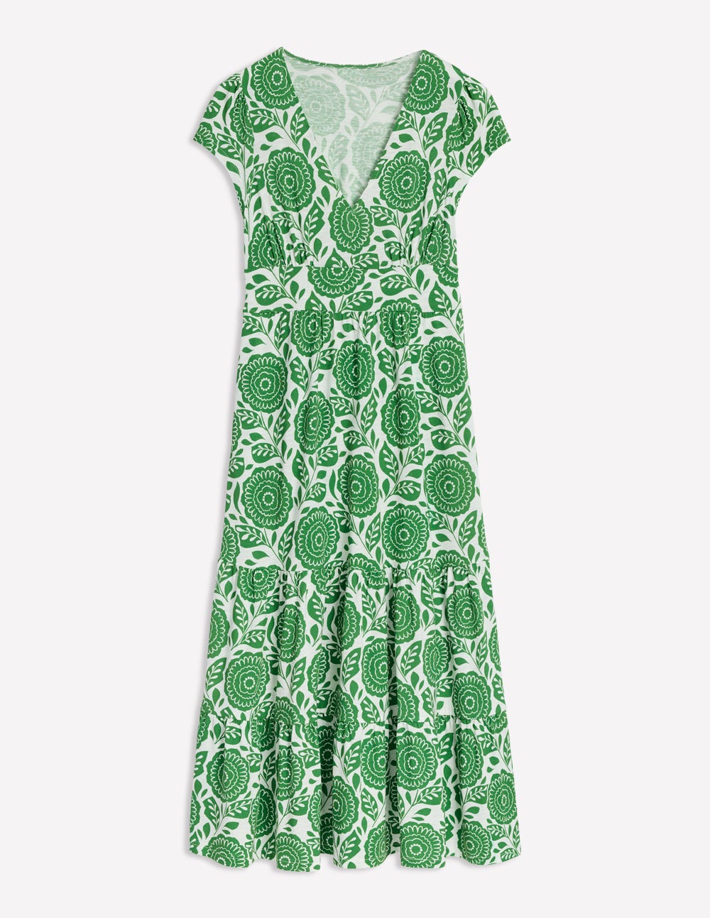 Eloise Gestuftes Jerseykleid-Paradiesgrün, Dahlienstempel - Image 6