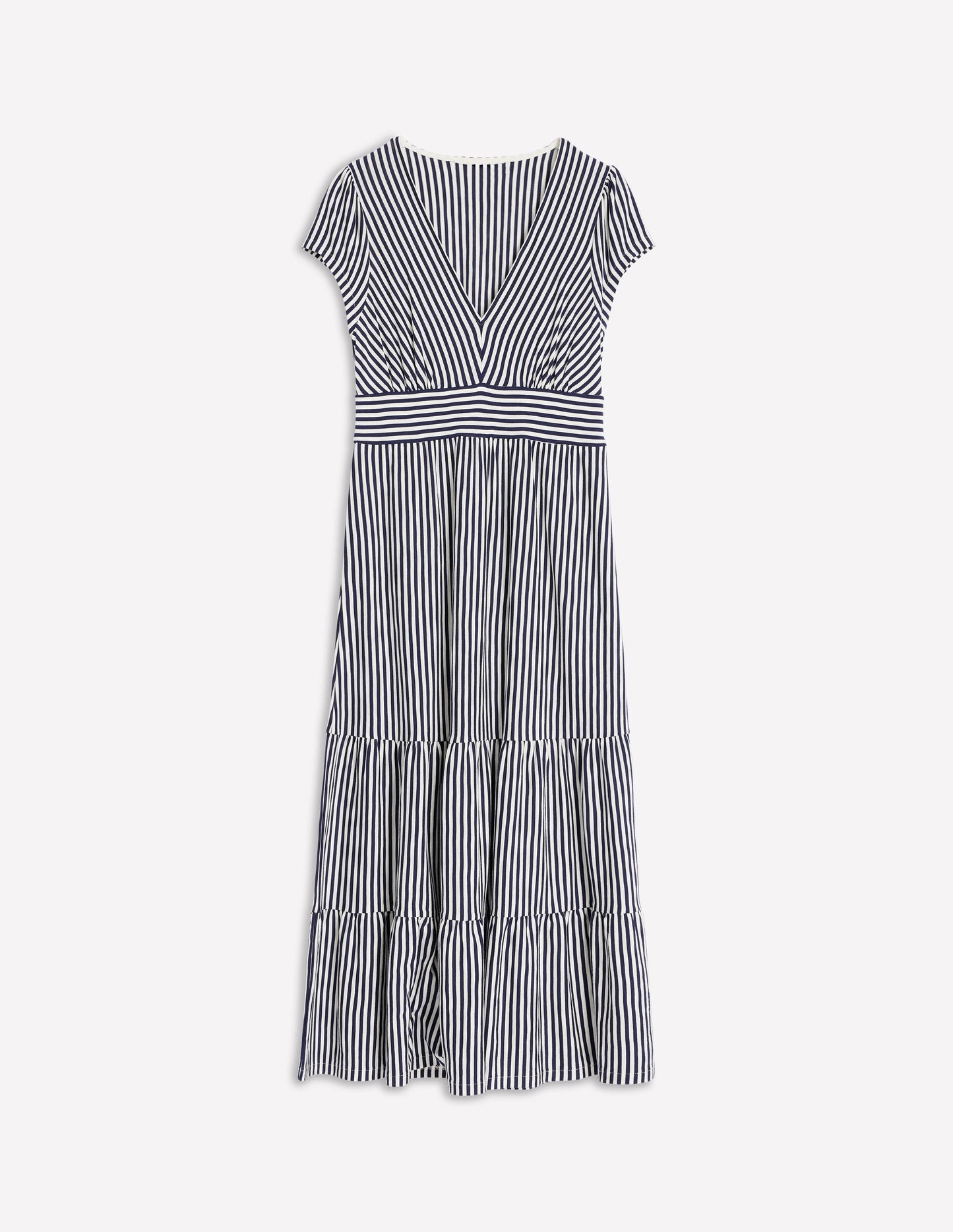 Eloise Tiered Jersey Dress-French Navy and Ivory Stripe