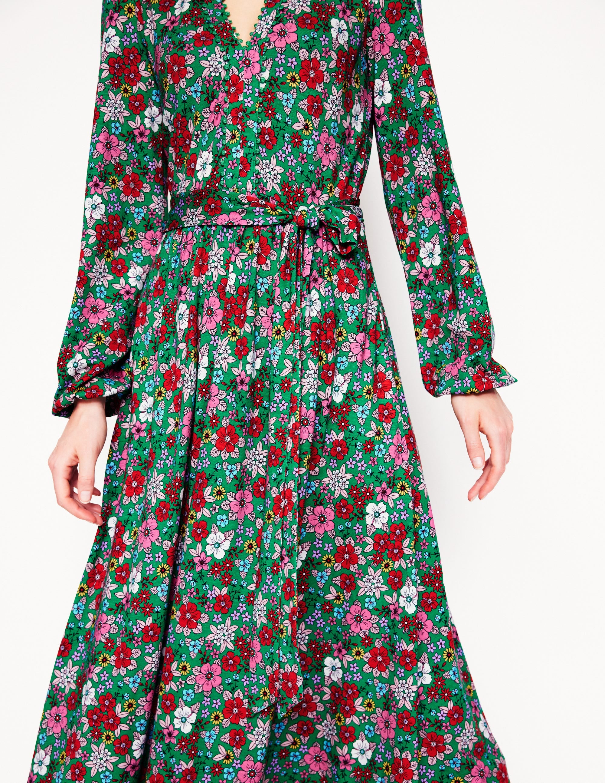 Maeve Trim Jersey Midi Dress-Rich Emerald, Blossom Scatter - Image 2