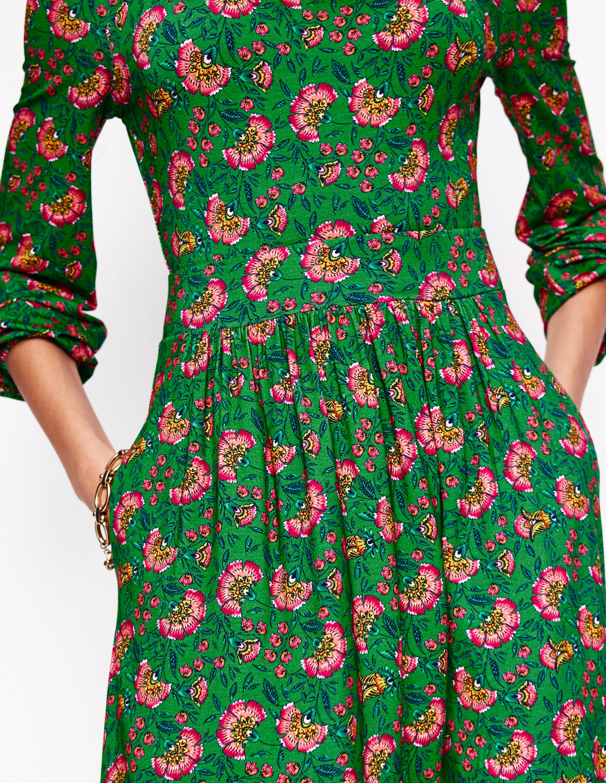 Robe Alexandra à manches blousantes en jersey-Vert paradis, motif Vine - Image 2