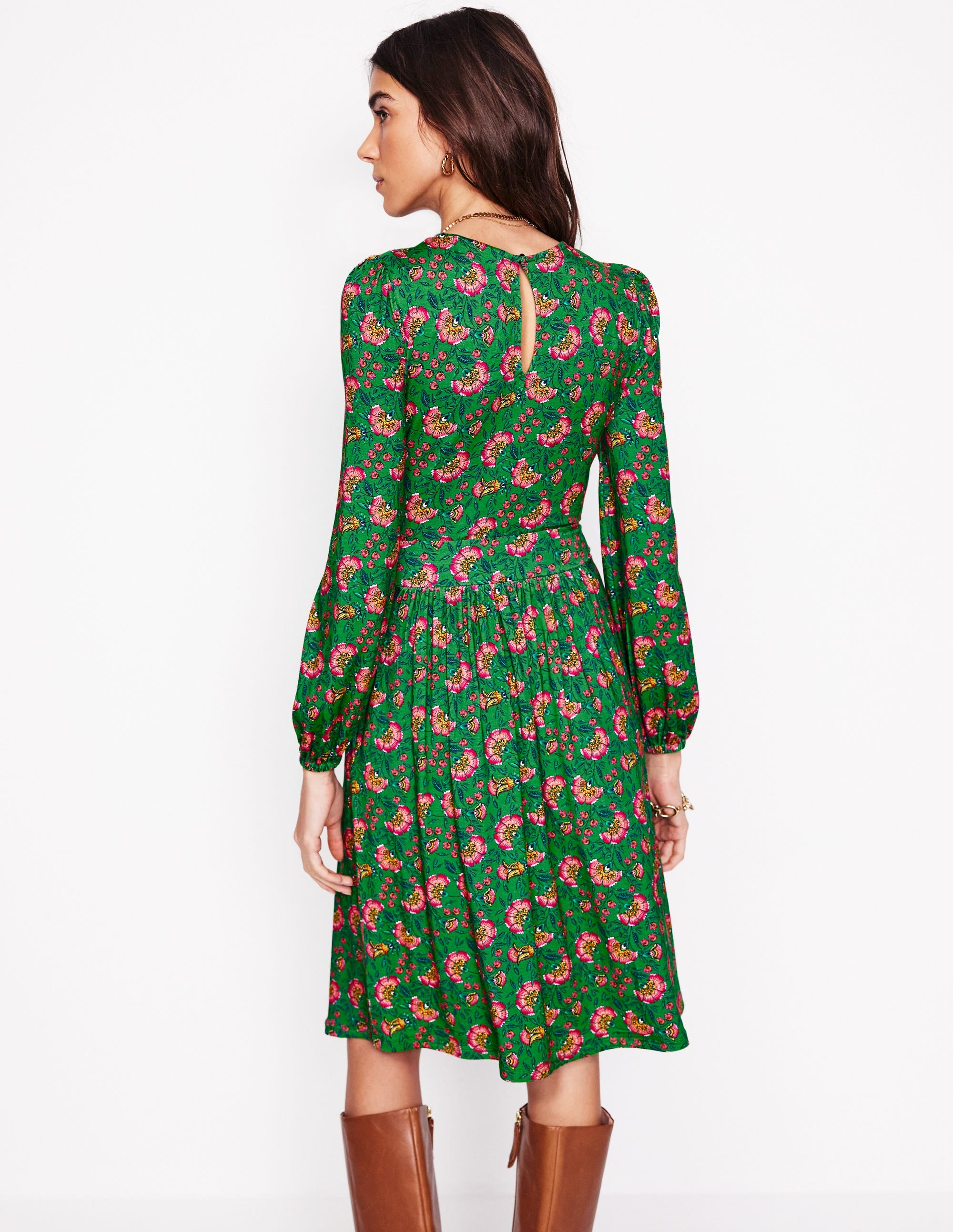 Robe Alexandra à manches blousantes en jersey-Vert paradis, motif Vine - Image 3