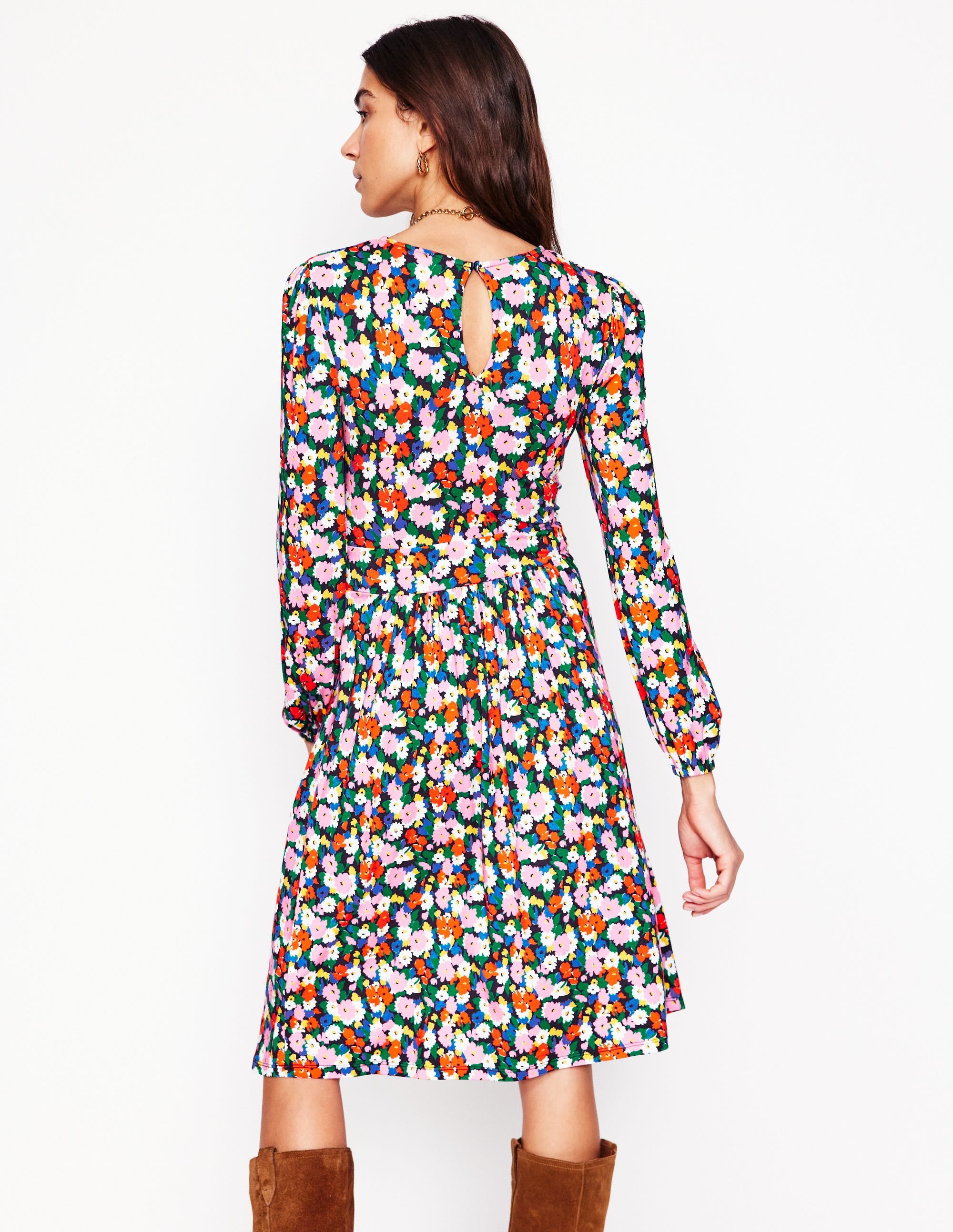 Robe Alexandra à manches blousantes en jersey-Multi, motif Painterly Meadow - Image 2
