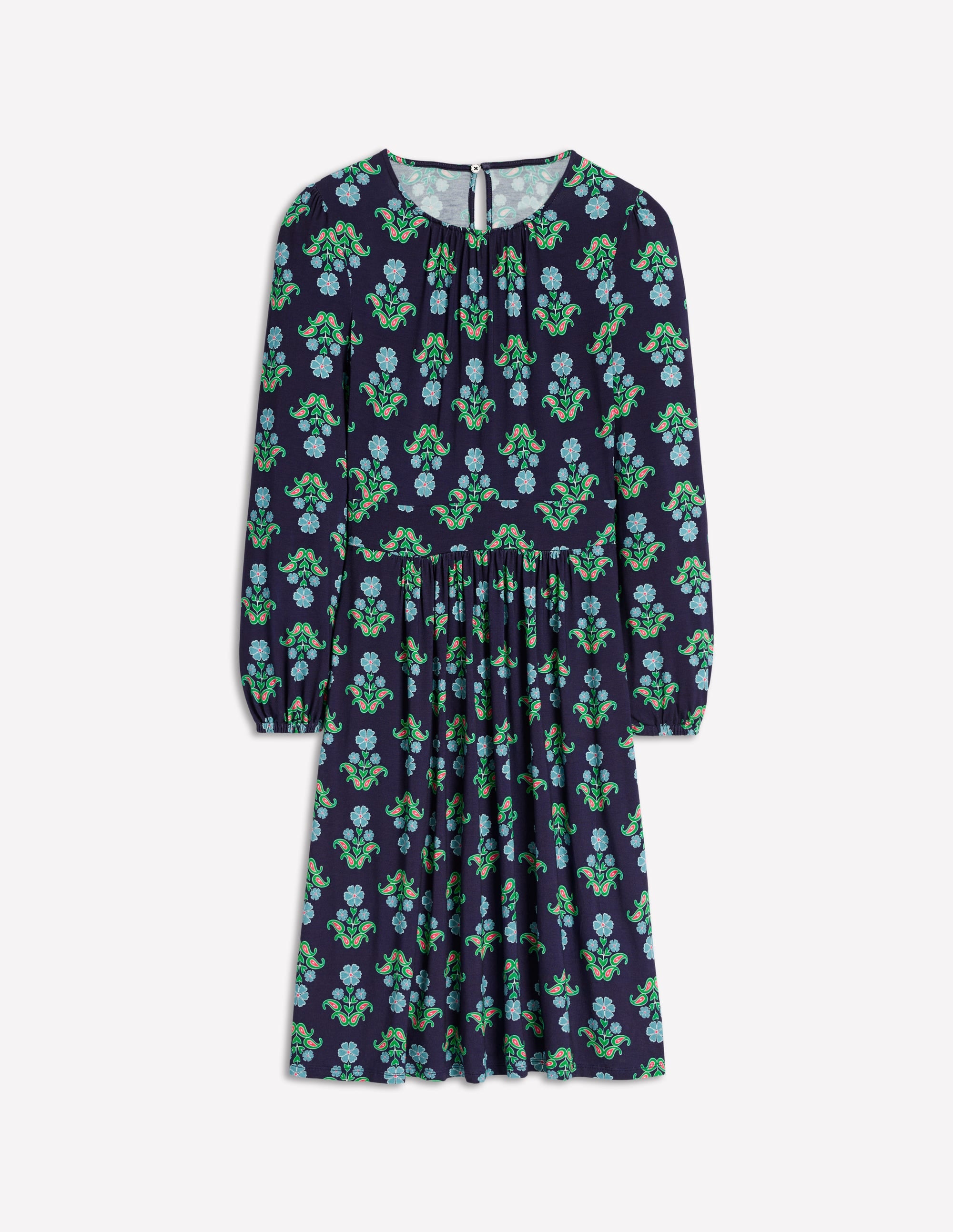 Alexandra Blouson-Jerseykleid-Französisches Marineblau, Stiefmütterchen-Stempel - Image 4