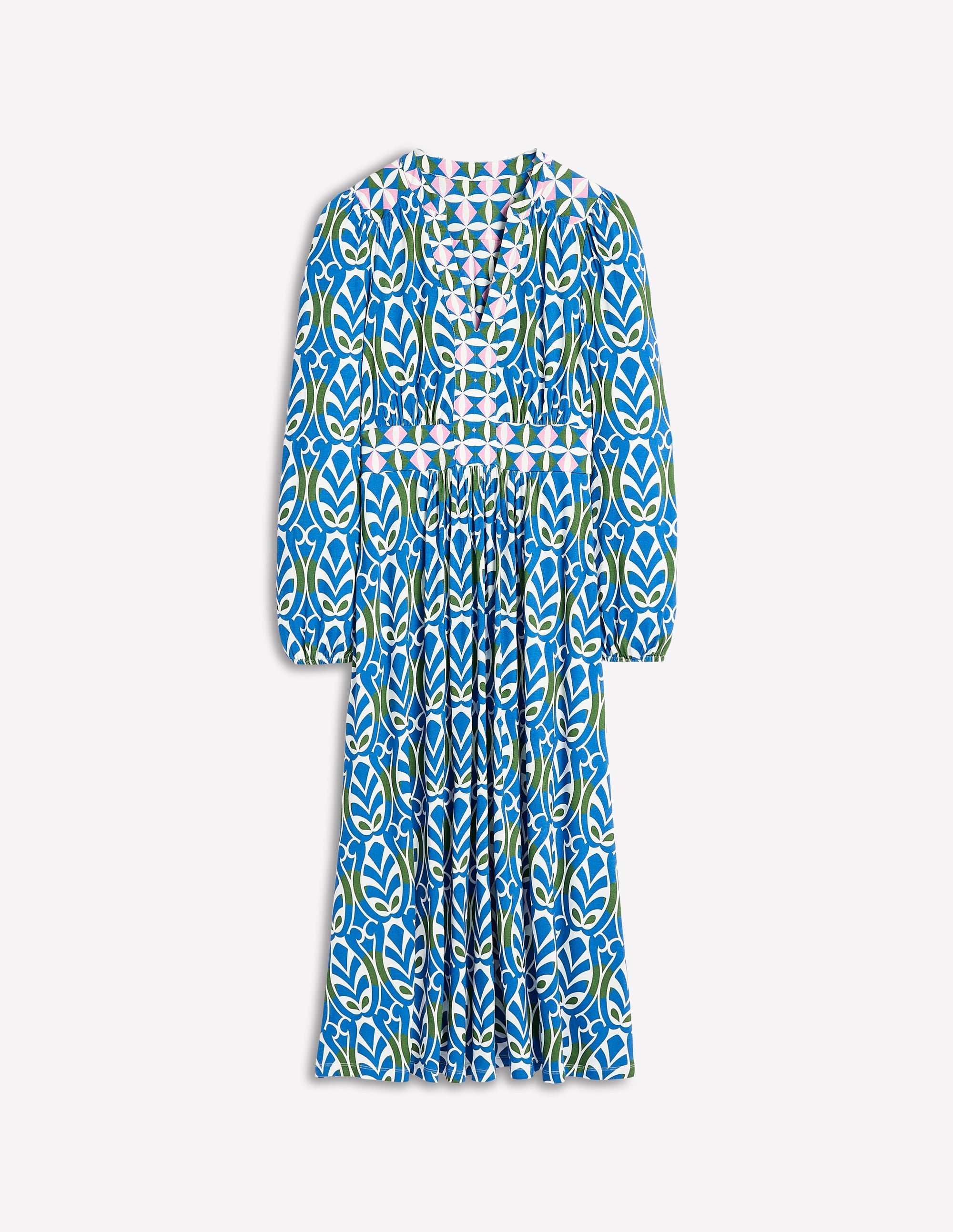 Robe midi Lily à manches longues-Bleu galerie, motif Leaf Terrace - Image 6