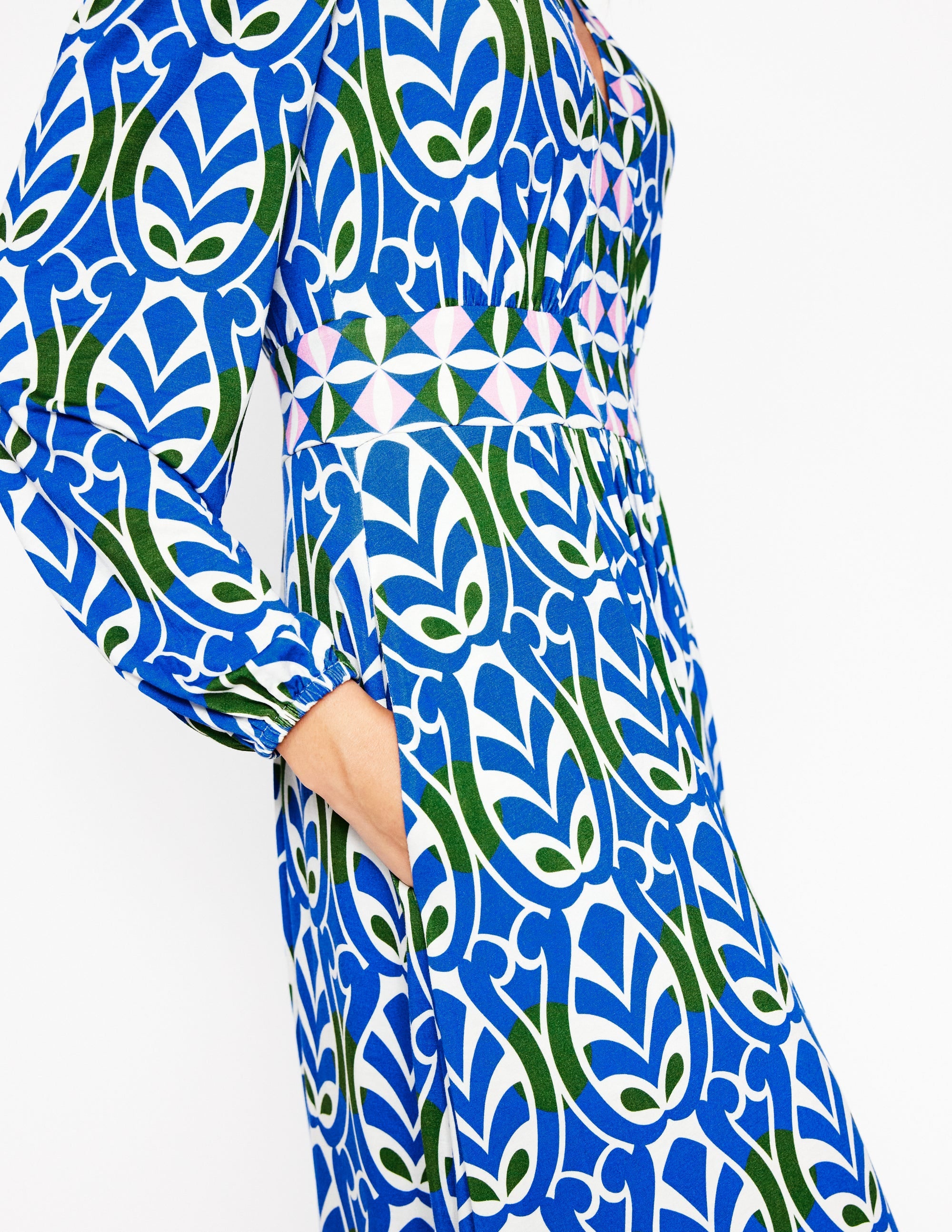 Robe midi Lily à manches longues-Bleu galerie, motif Leaf Terrace - Image 2