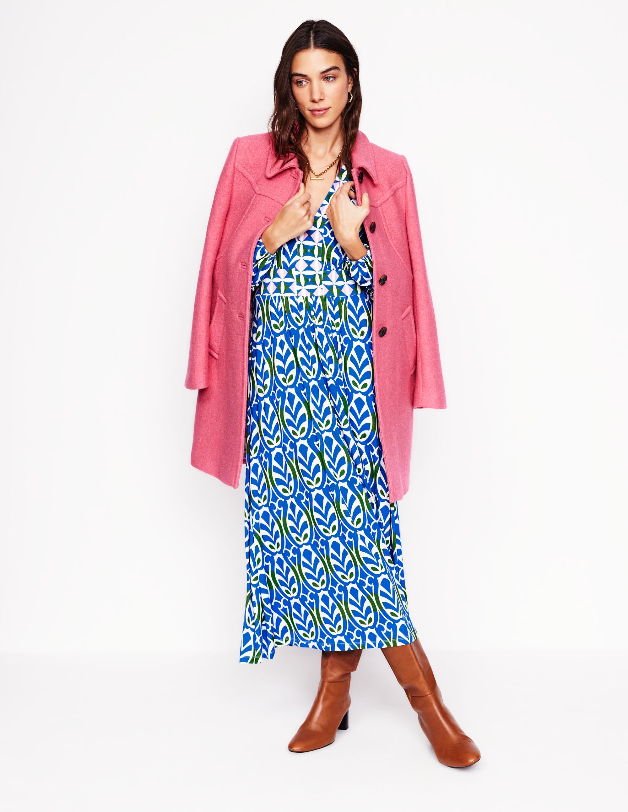 Robe midi Lily à manches longues-Bleu galerie, motif Leaf Terrace - Image 5