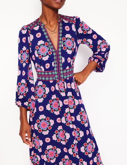 Lily Long Sleeve Midi Dress-Starboard Blue, Meadow Posy