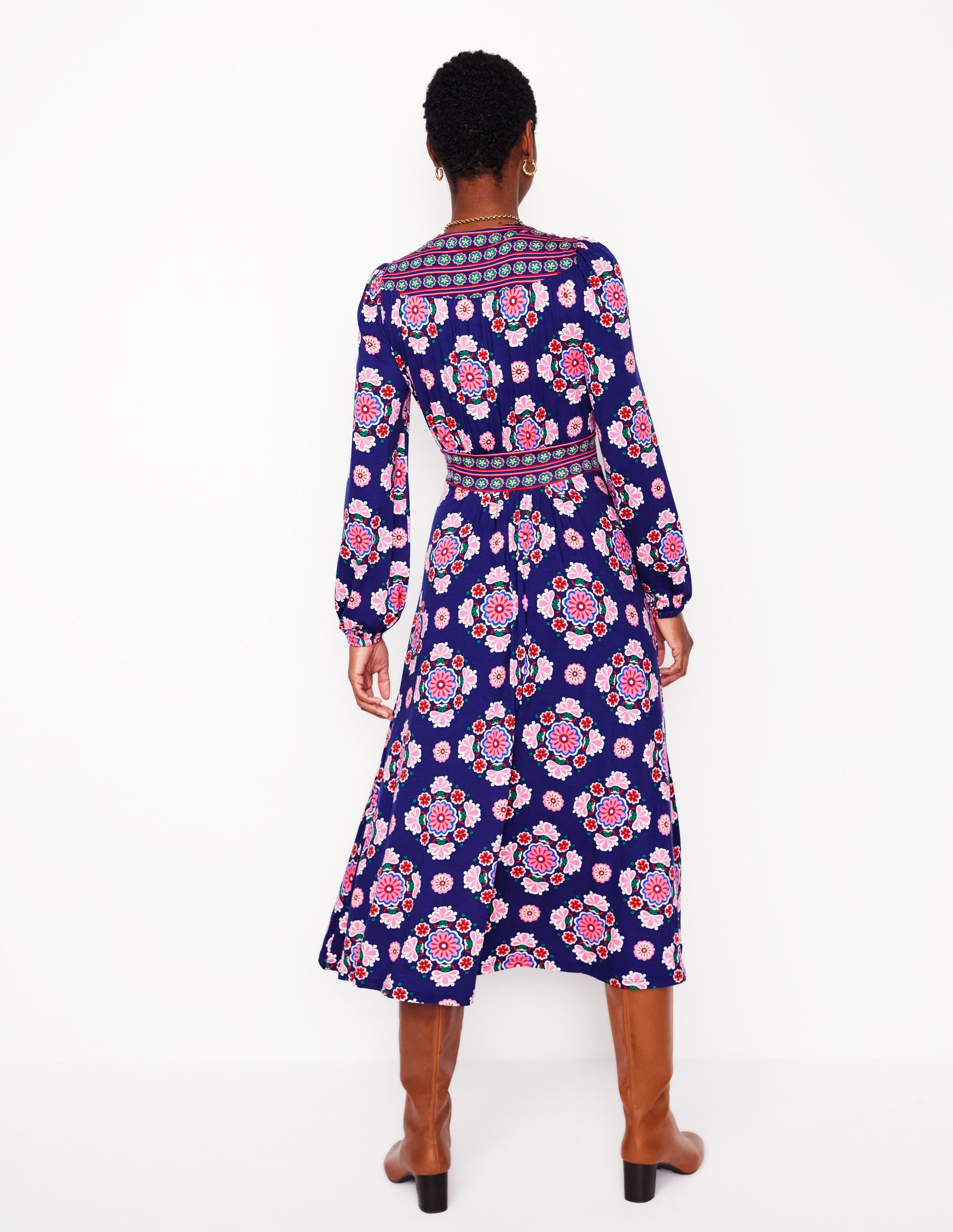 Lily Midikleid mit langen Ärmeln-Steuerbordblau, Wiese Kleiner Blumenstrauß - Image 3