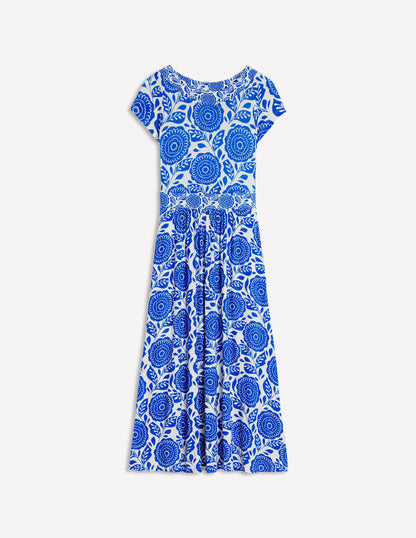 Robe midi Melanie en jersey-Bleu galerie, motif Dahlia Stamp