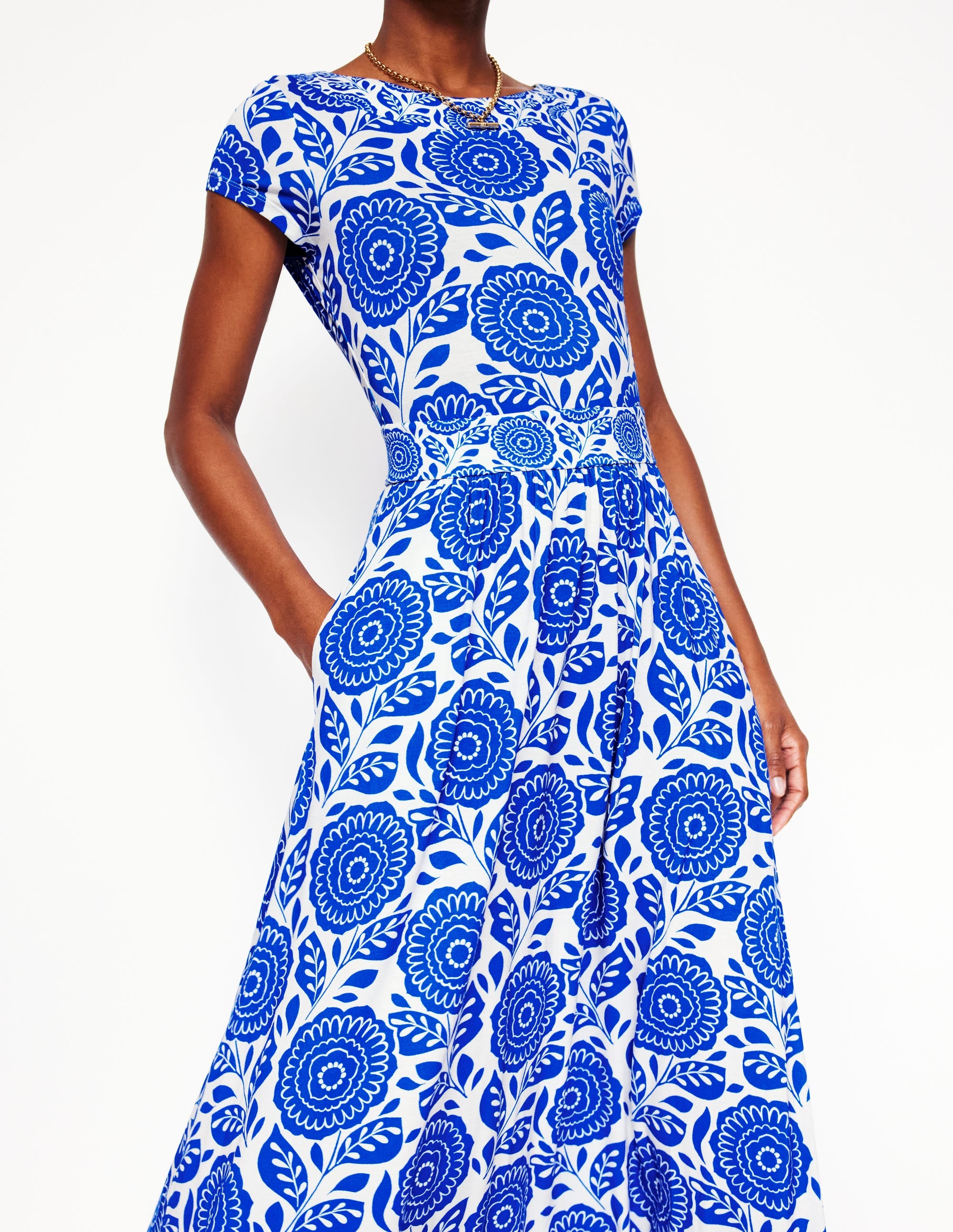 Melanie Jersey-Midikleid-Galerie-Blau, Dahlienstempel - Image 2
