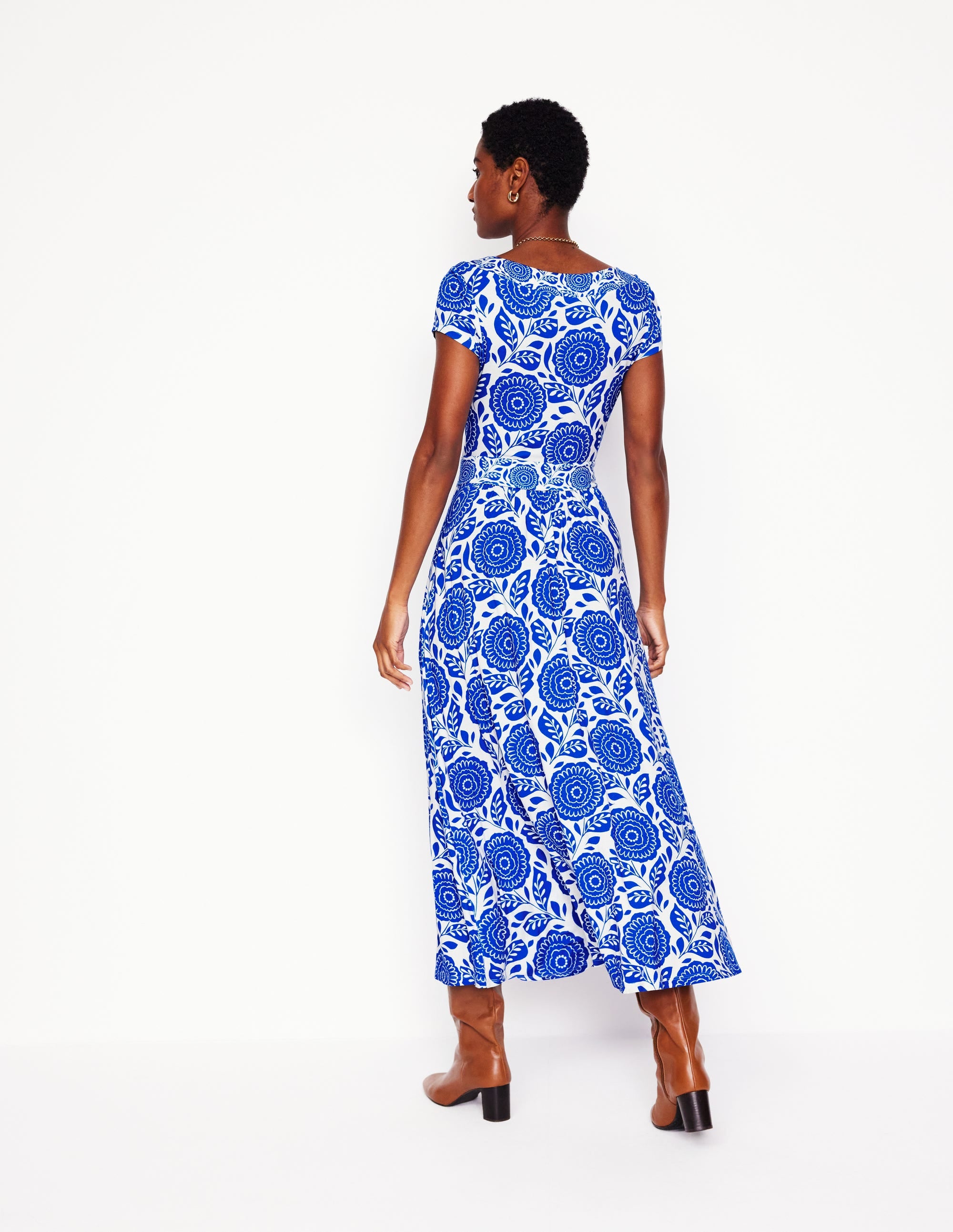 Melanie Jersey-Midikleid-Galerie-Blau, Dahlienstempel - Image 3