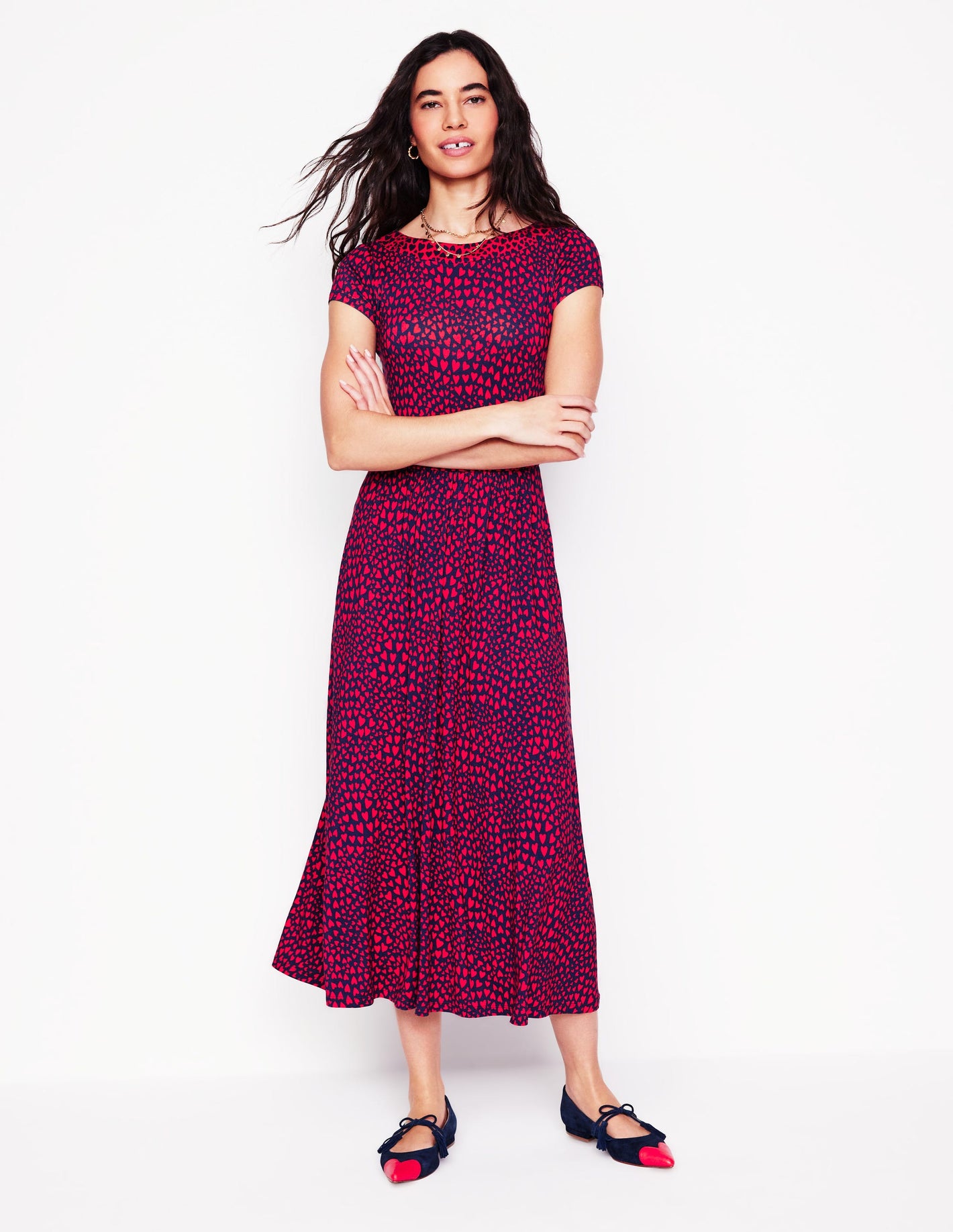 Melanie Jersey Midi Dress-French Navy, Heart Cluster