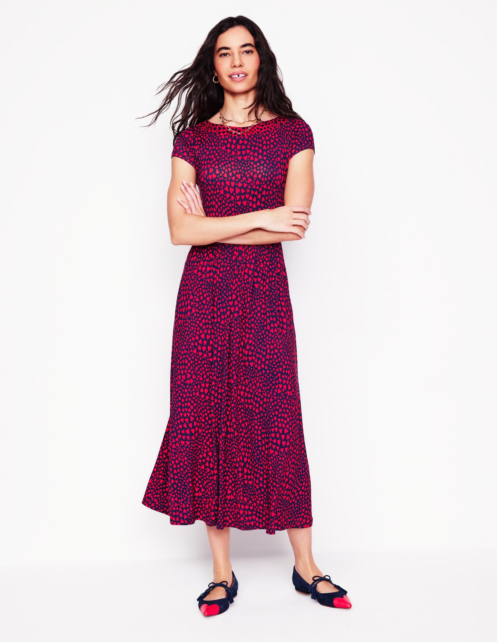Melanie Jersey-Midikleid-Französisches Marineblau, Herz-Cluster - Image 1