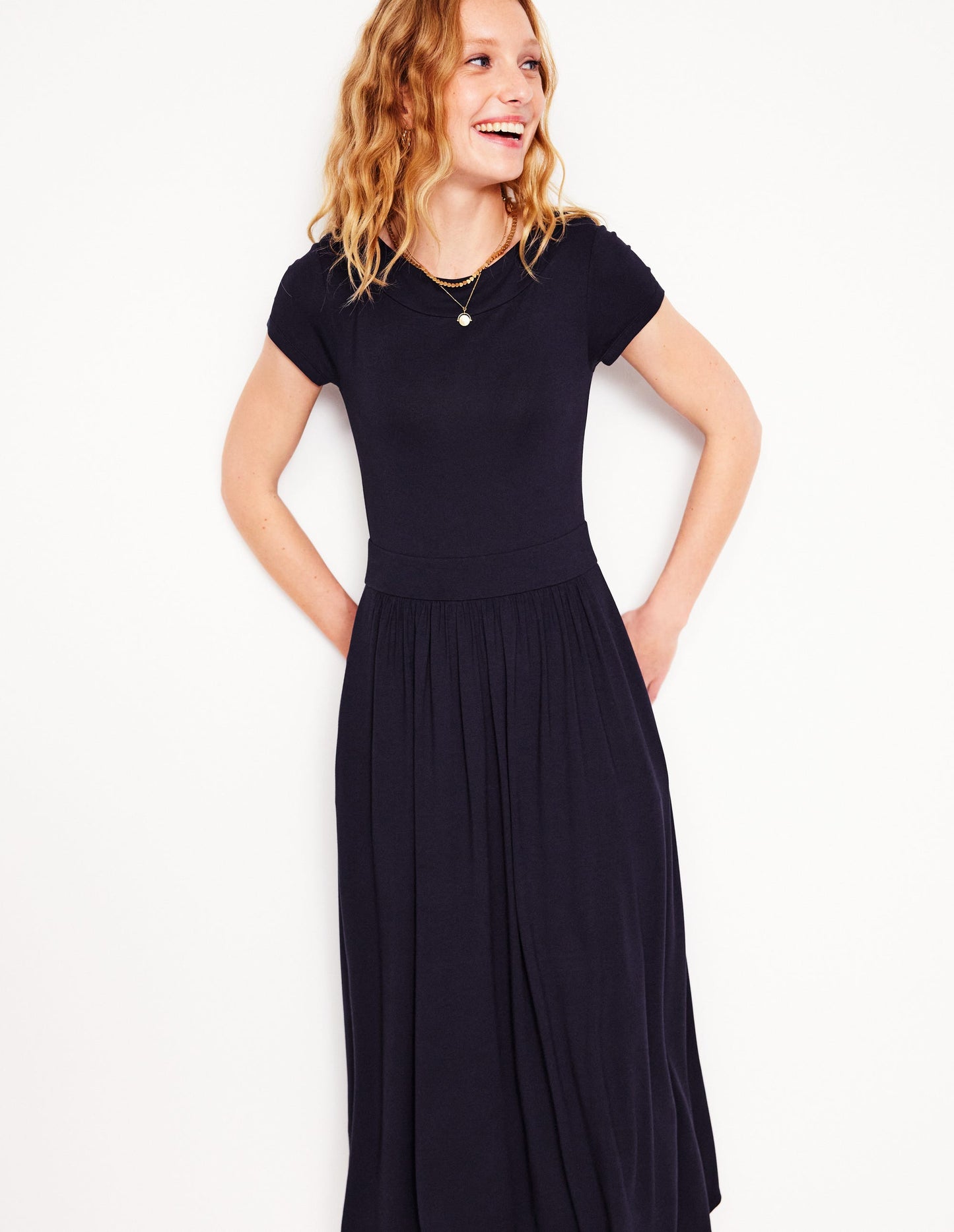 Melanie Jersey Midi Dress-Navy