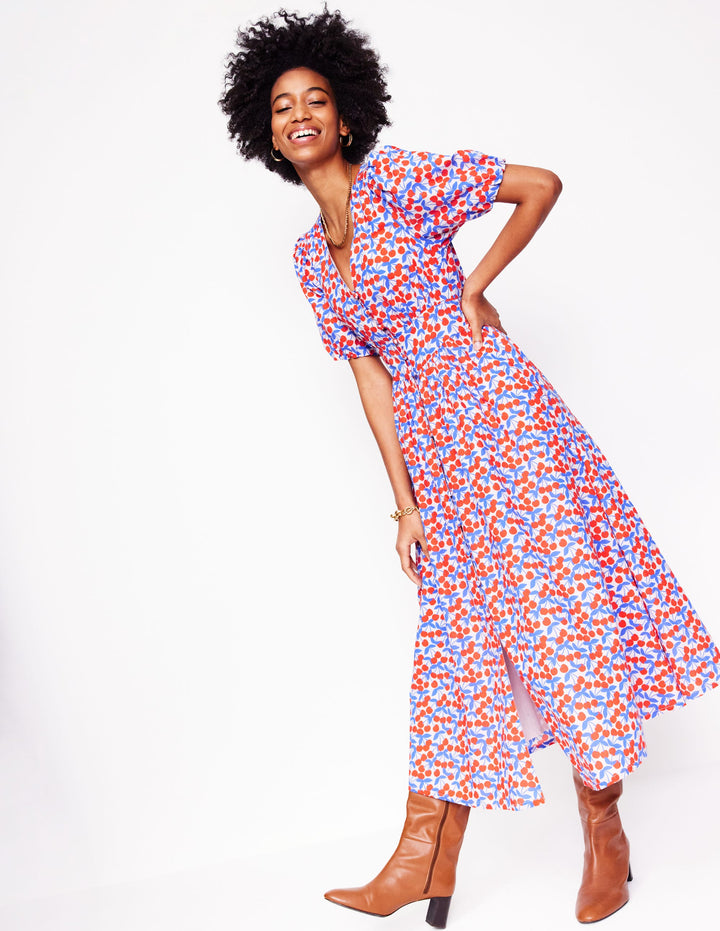 Robe midi Lillian en coton-Rose craie, cascade de cerises