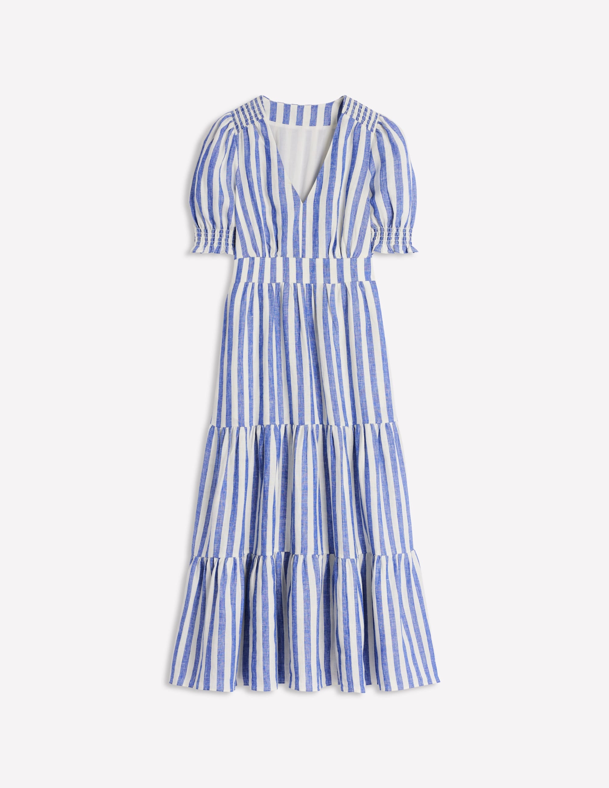 Robe mi-longue Anna en lin volantée-Rayé bleu connecté - Image 5