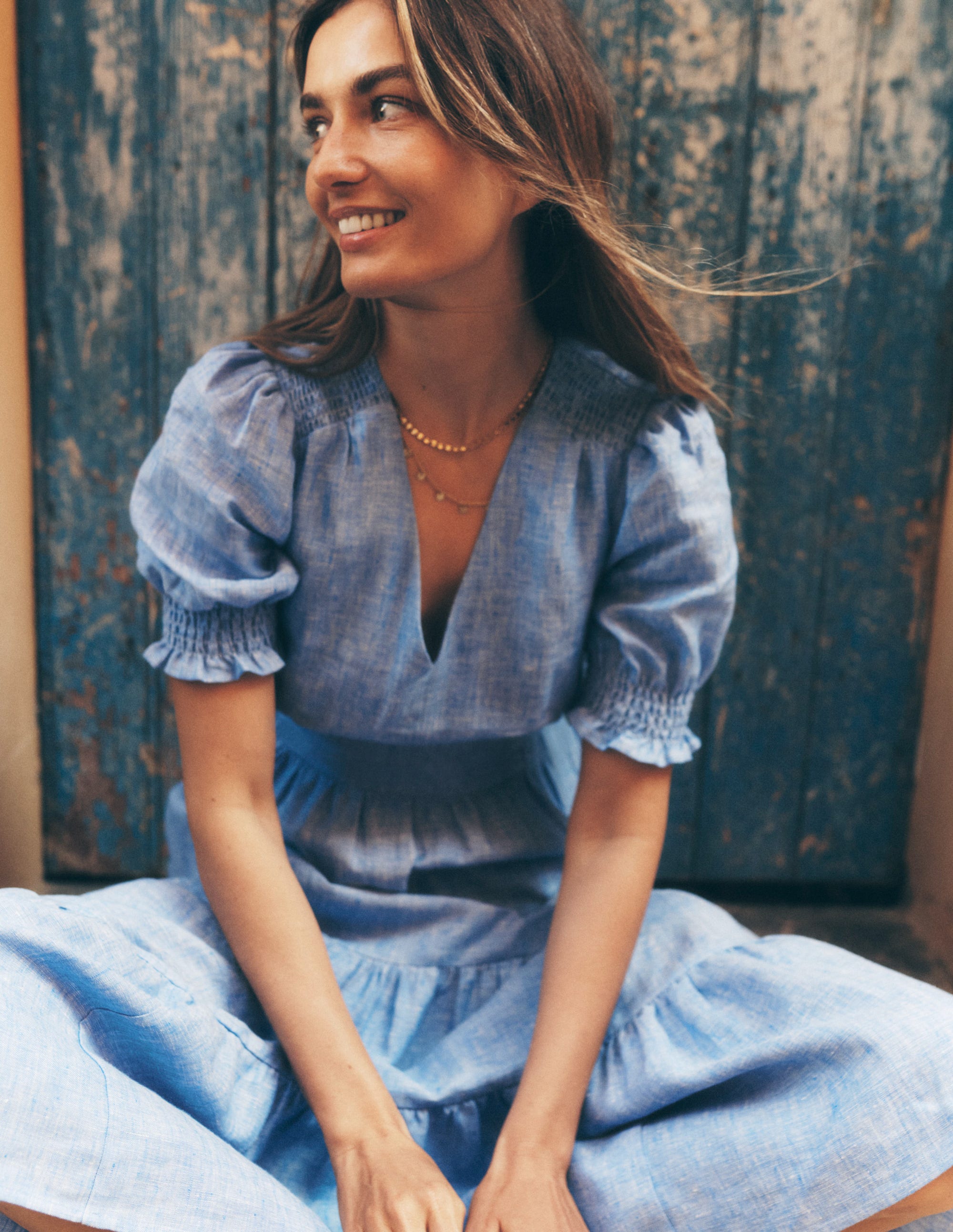 Robe mi-longue Anna en lin volantée-Chambray bleu d'été - Image 7