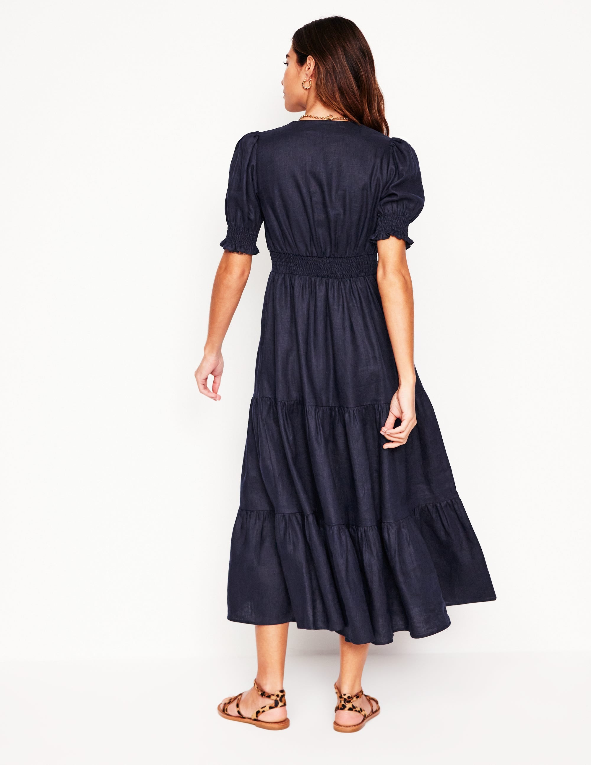 Anna Gestuftes Midikleid aus Leinen-Marineblaue - Image 3