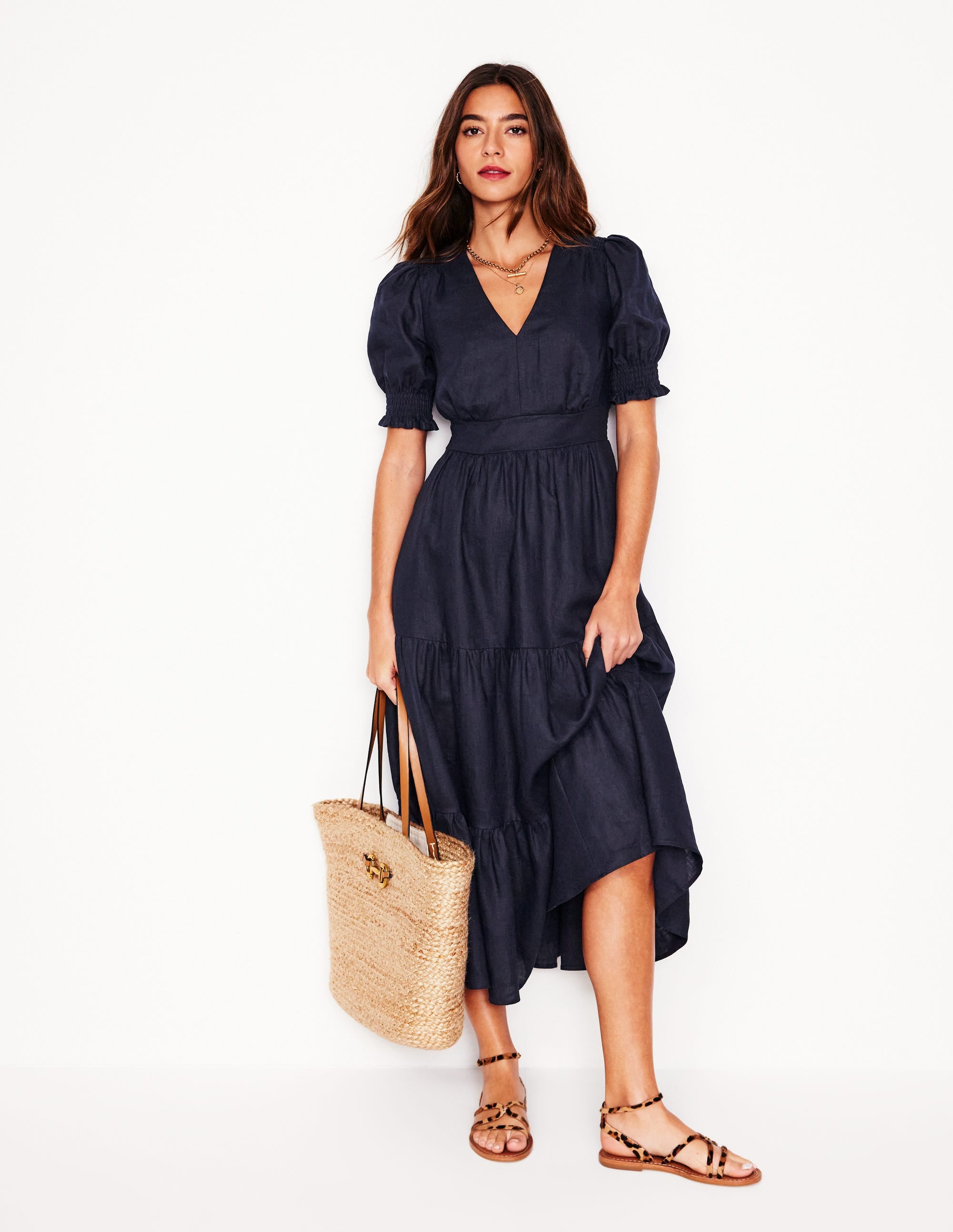 Anna Gestuftes Midikleid aus Leinen-Marineblaue - Image 4