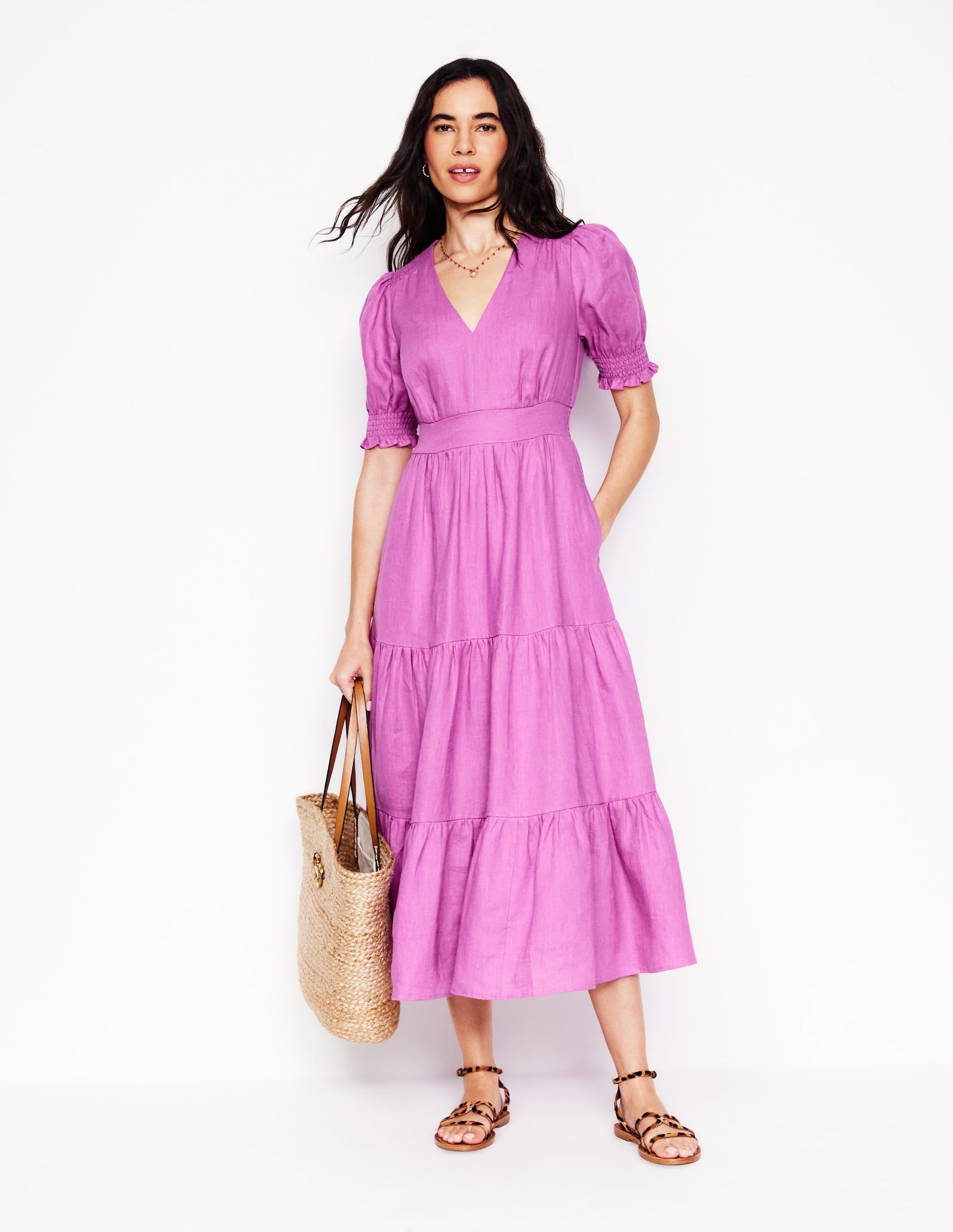 Anna Gestuftes Midikleid aus Leinen-Fingerhut-Lila - Image 4