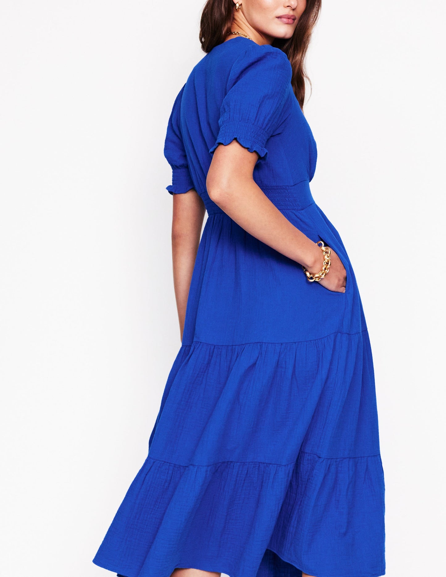 Robe midi Anna double-étoffe-Bleu vif