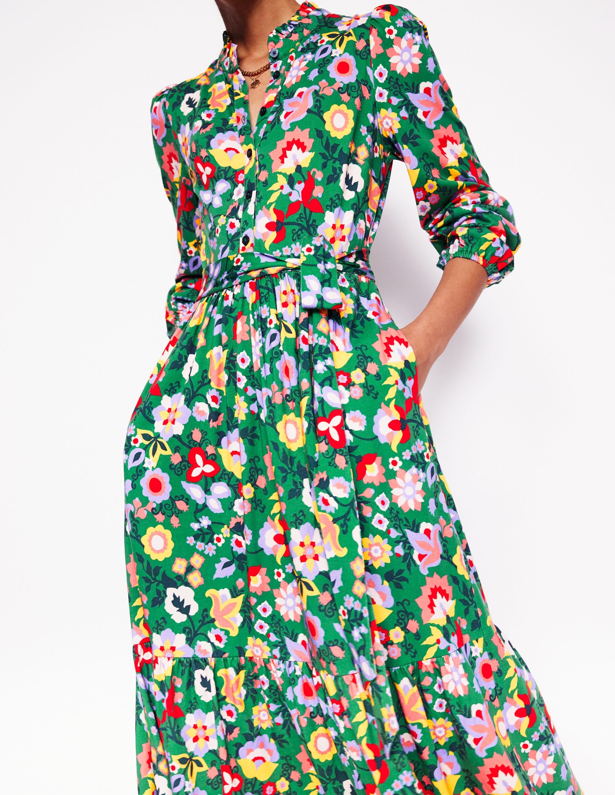 Robe Willow à volants en jersey-Vert pelouse, motif Flourishing Vine - Image 2
