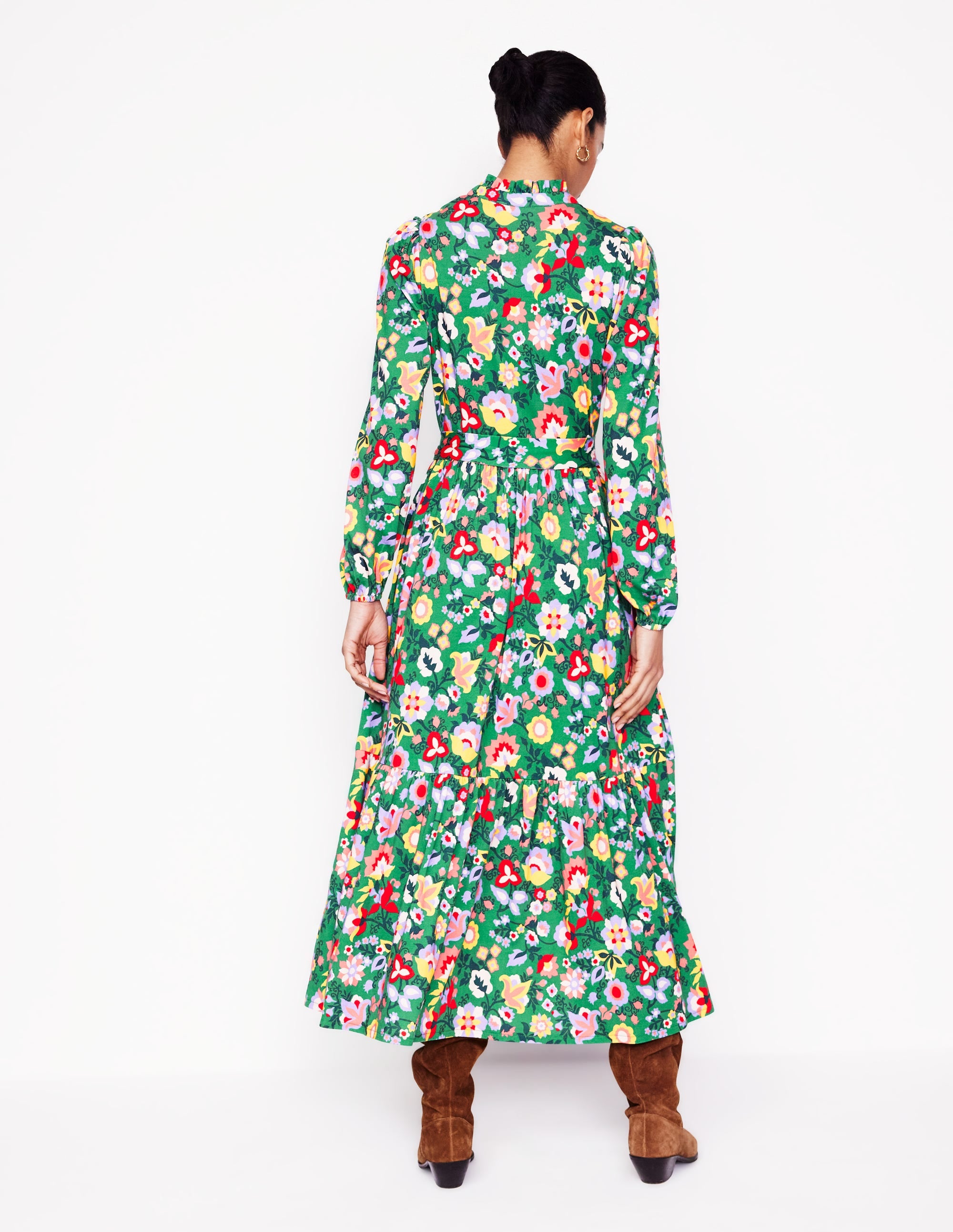 Robe Willow à volants en jersey-Vert pelouse, motif Flourishing Vine - Image 3