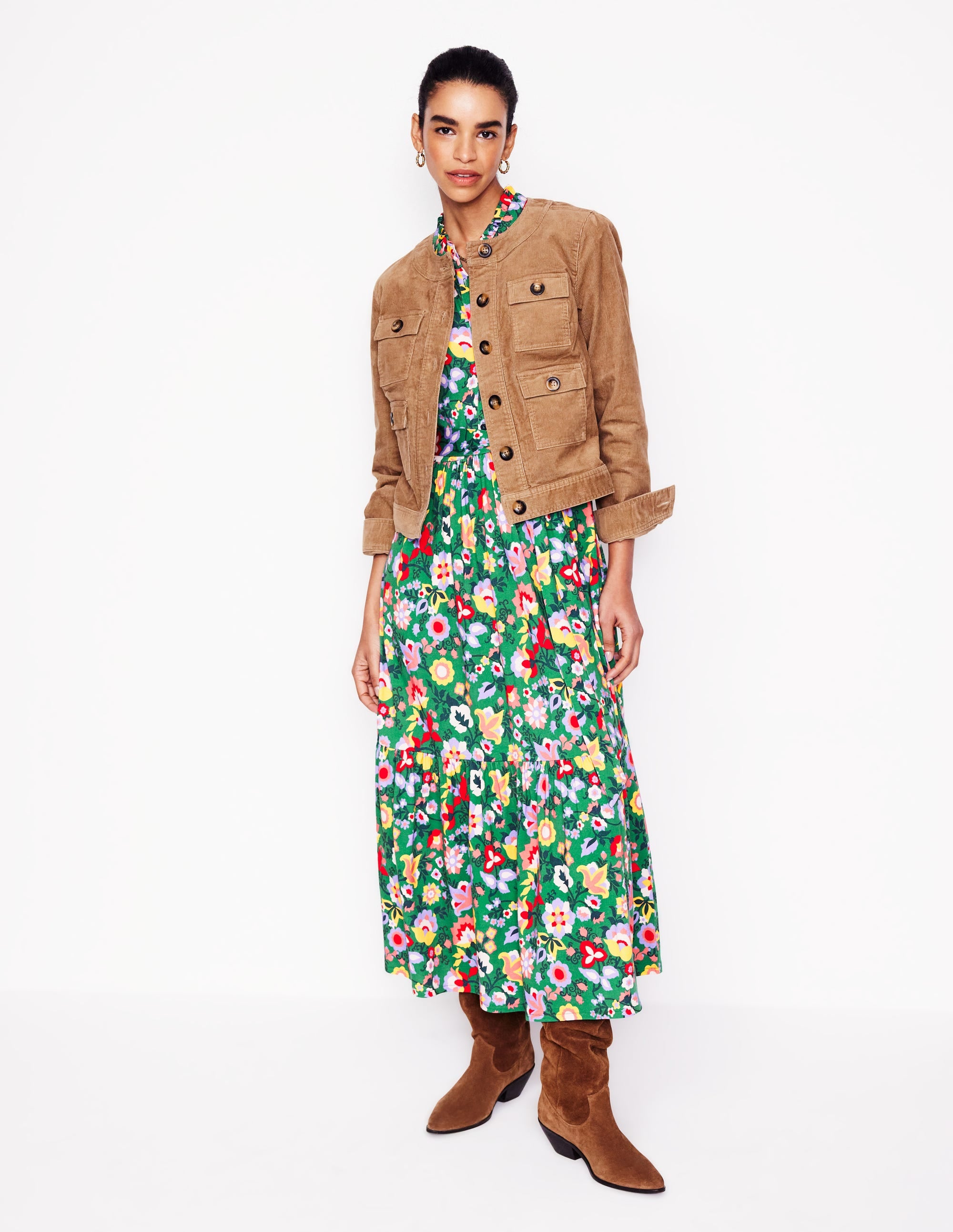 Robe Willow à volants en jersey-Vert pelouse, motif Flourishing Vine - Image 4