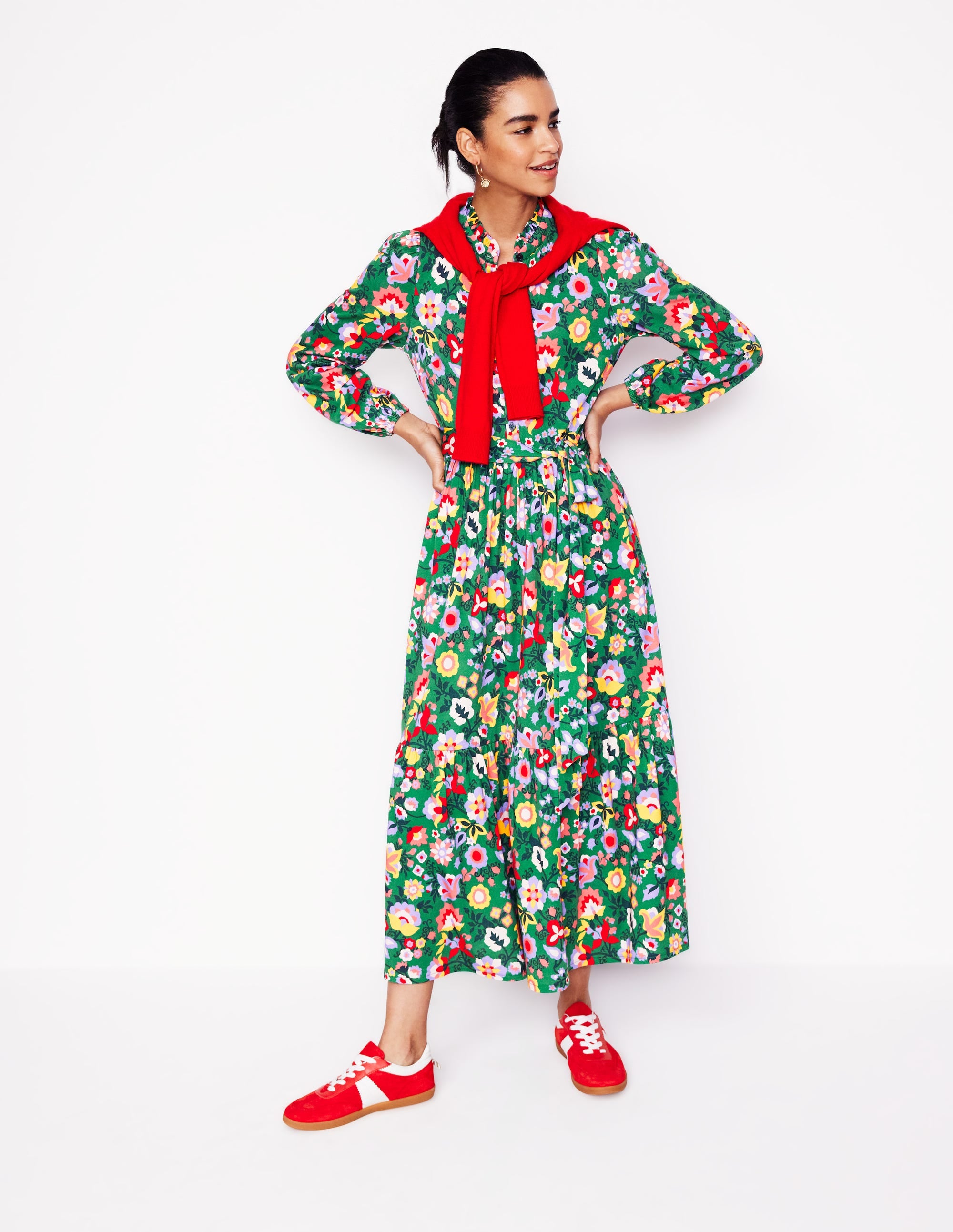 Robe Willow à volants en jersey-Vert pelouse, motif Flourishing Vine - Image 5