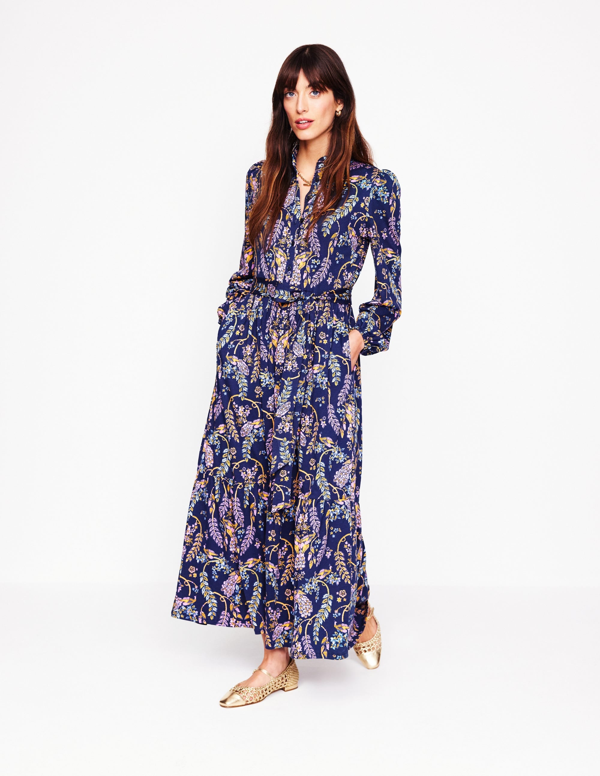 Willow Gestuftes Jerseykleid-Französisches Marineblau, Bezaubernder Pfau - Image 1