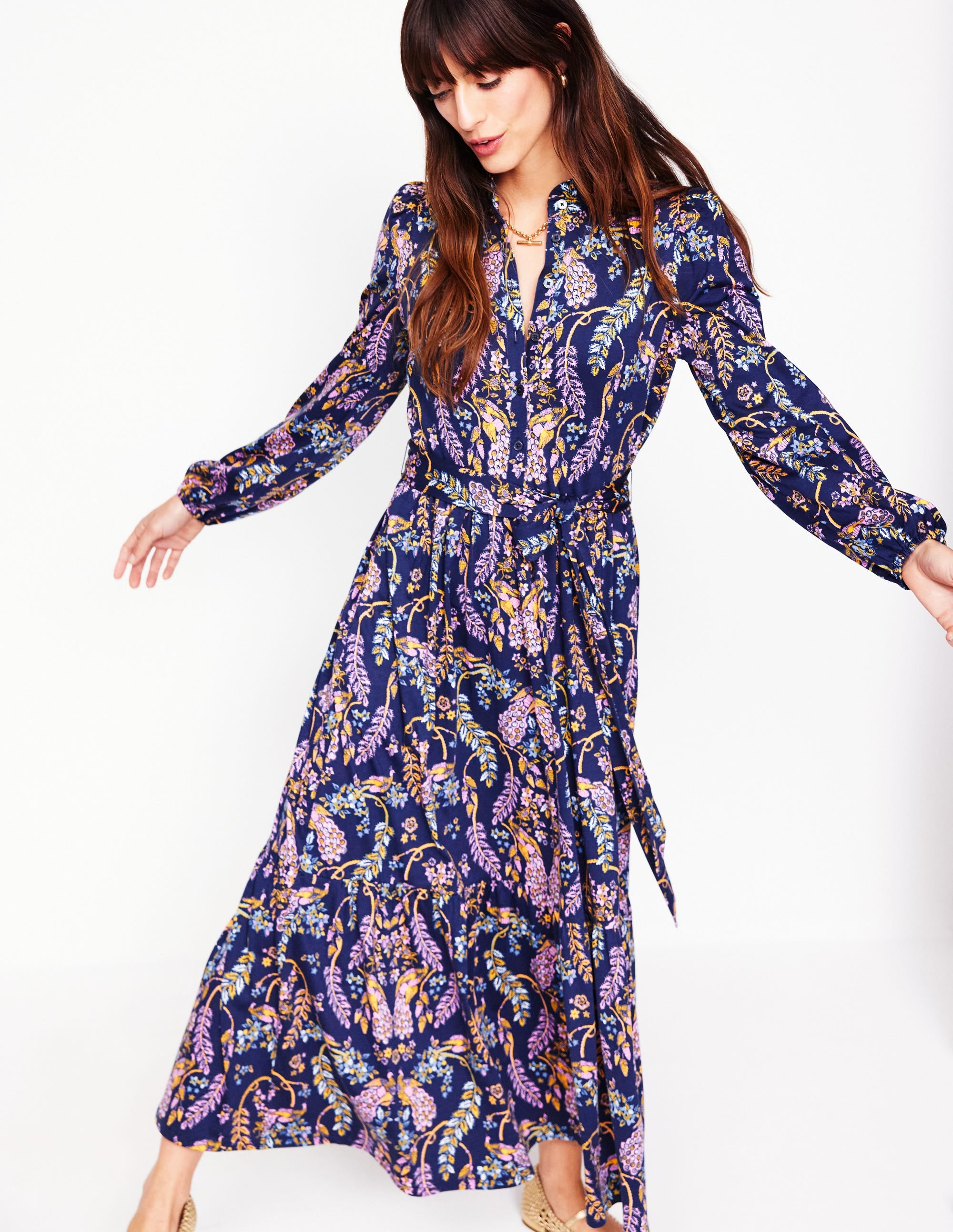 Willow Gestuftes Jerseykleid-Französisches Marineblau, Bezaubernder Pfau - Image 4