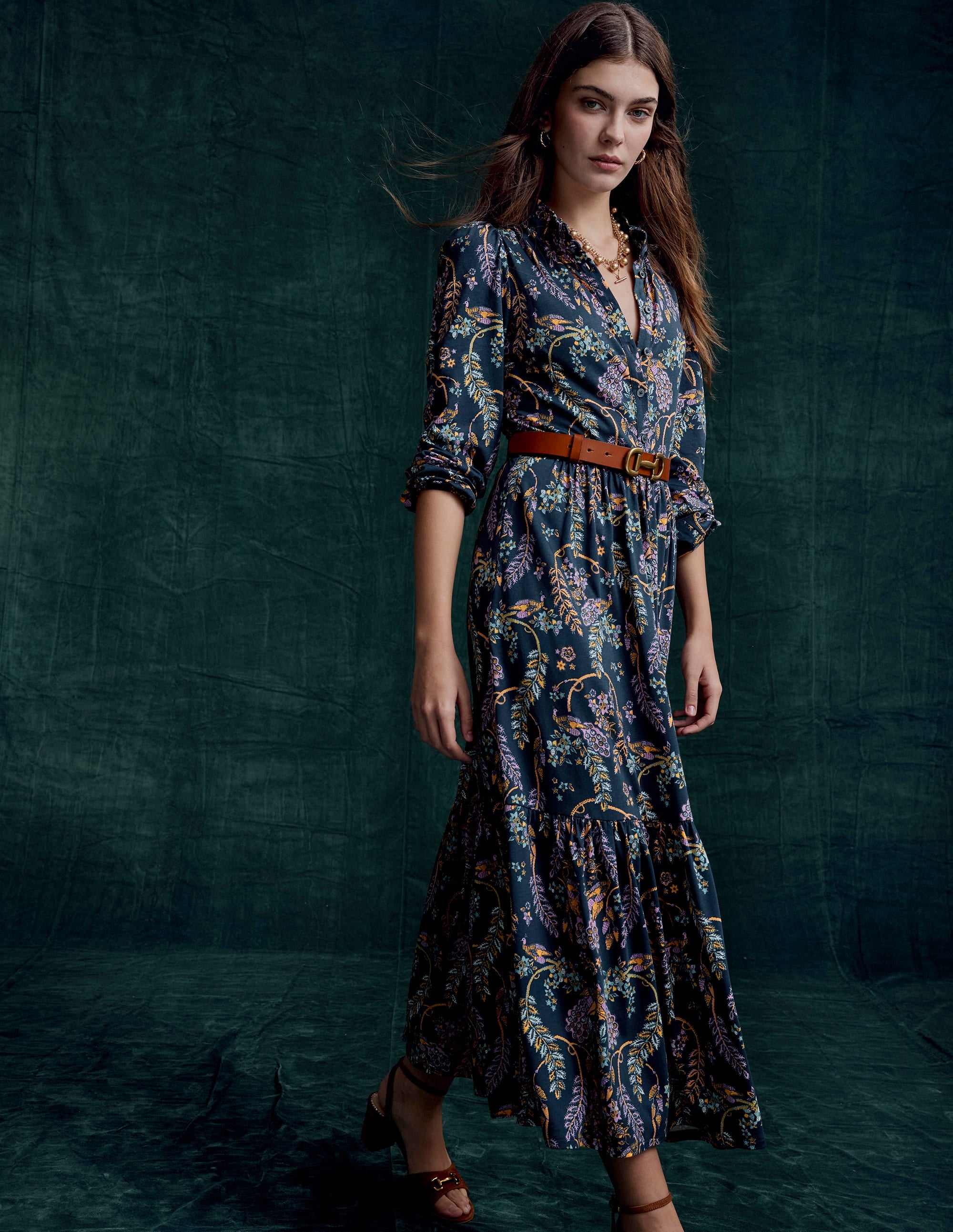 Willow Gestuftes Jerseykleid-Französisches Marineblau, Bezaubernder Pfau - Image 5