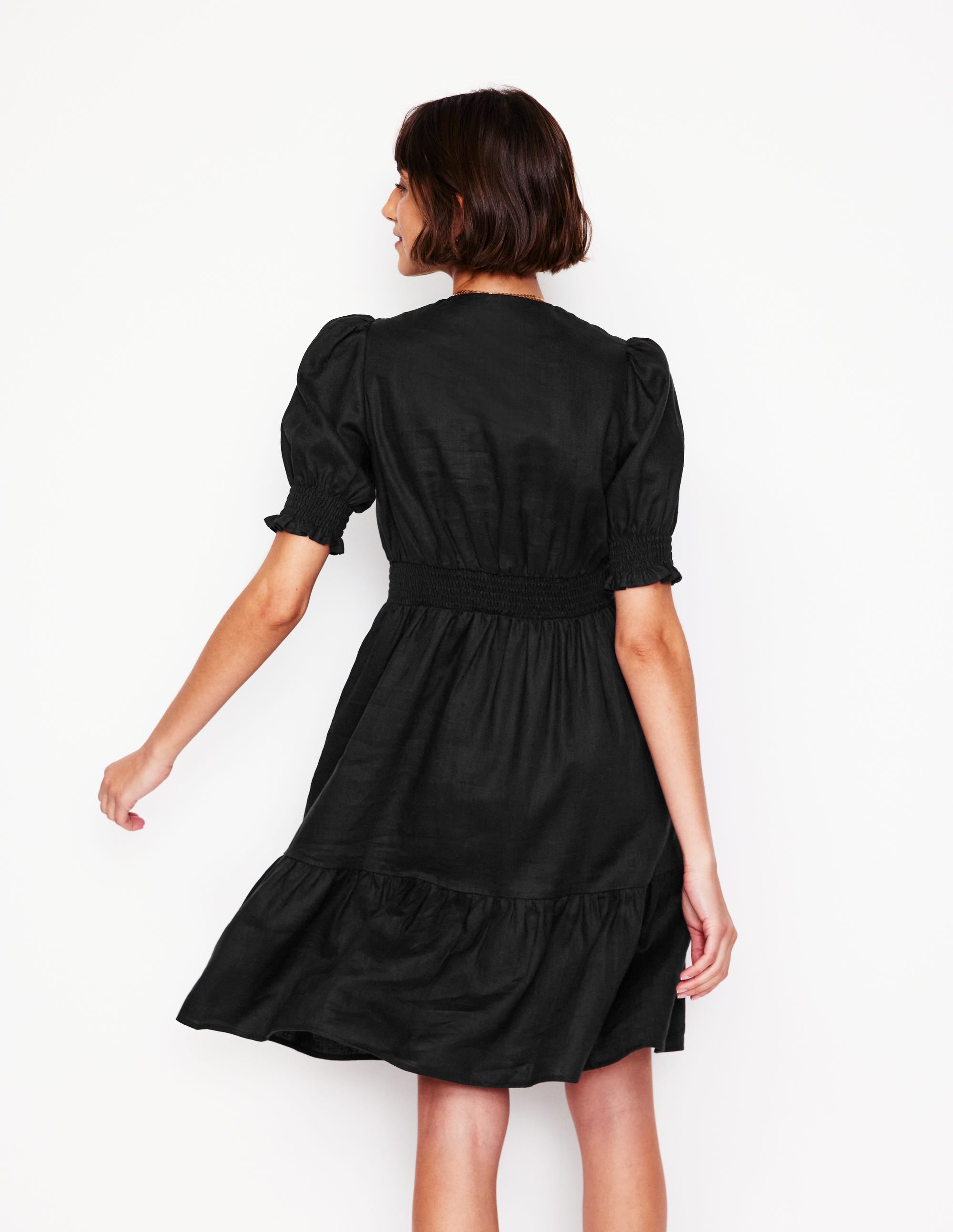 Robe courte Anna en lin-Noir - Image 4