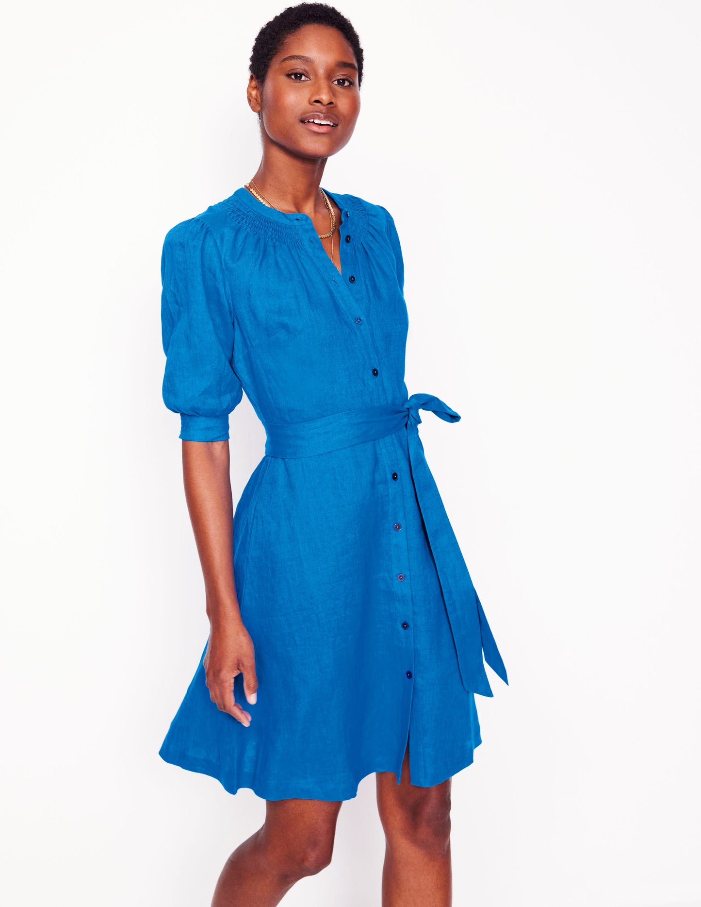 Ada Kurzes Leinenkleid-Himmelblau