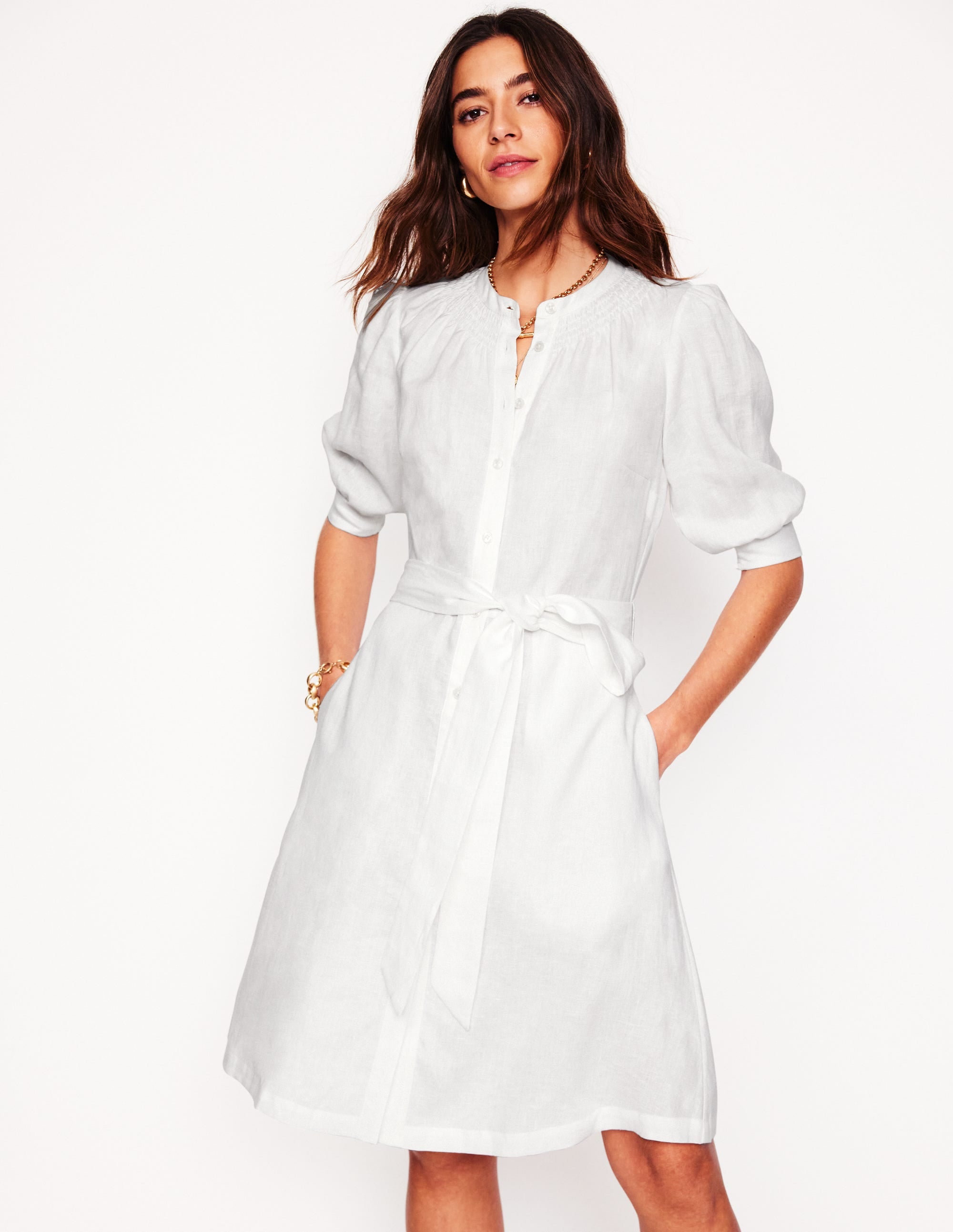Robe courte Ada en lin-Blanc - Image 4
