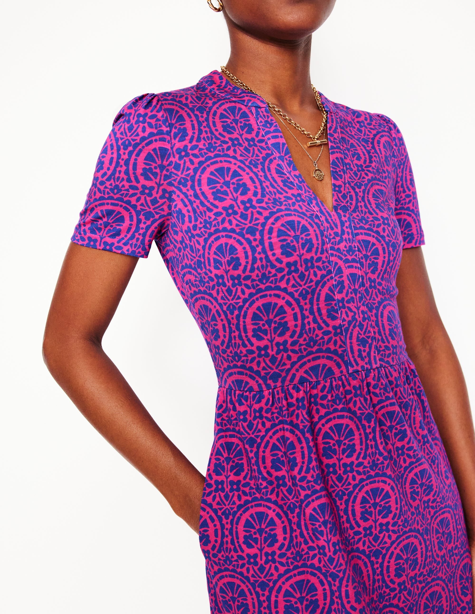 Robe Naomi à manches courtes-Motif Elaborate Stamp rose pivoine - Image 2
