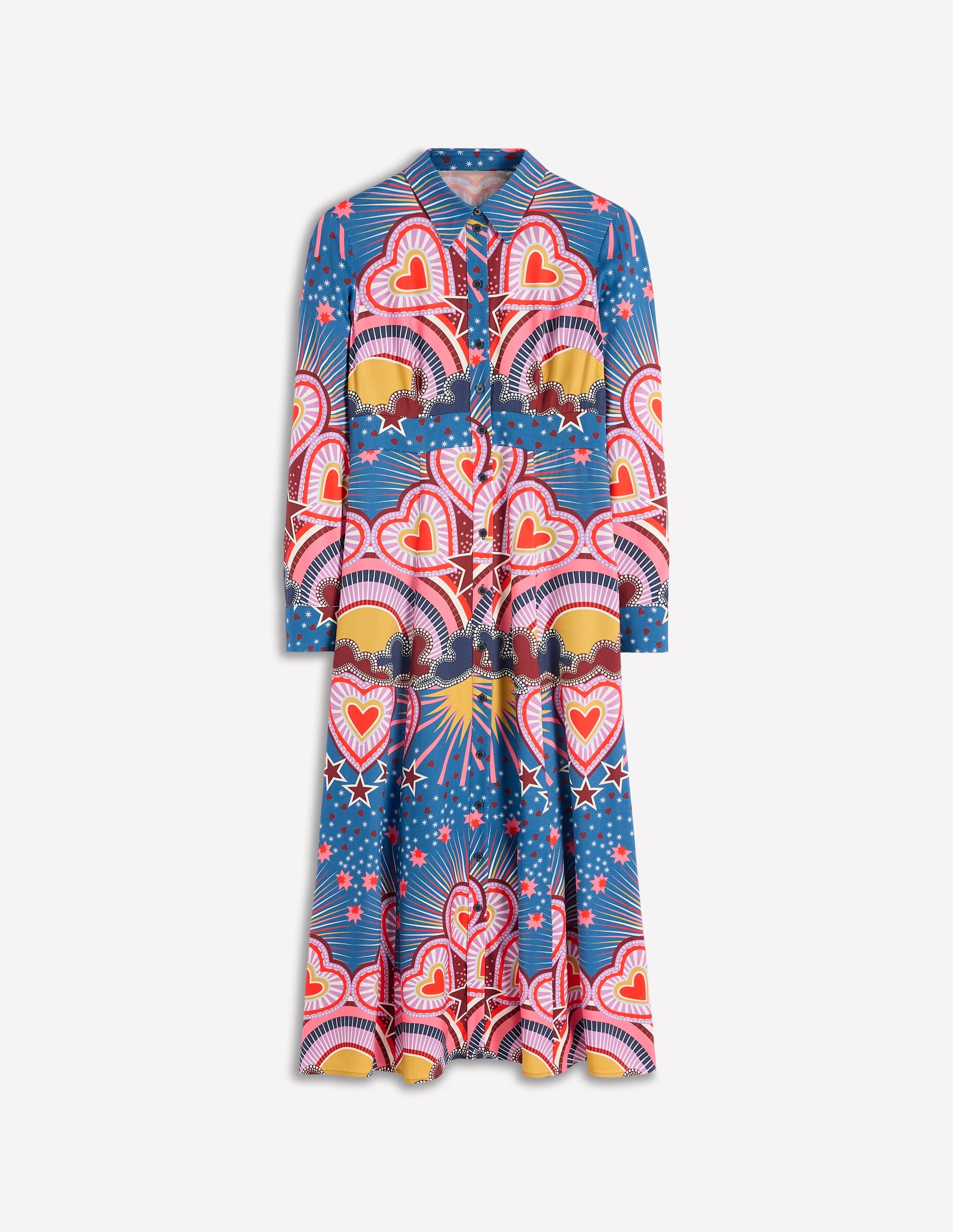 Robe-chemise à motif pêle-mêle et taille empire-Multi, motif Starburst Heart-4