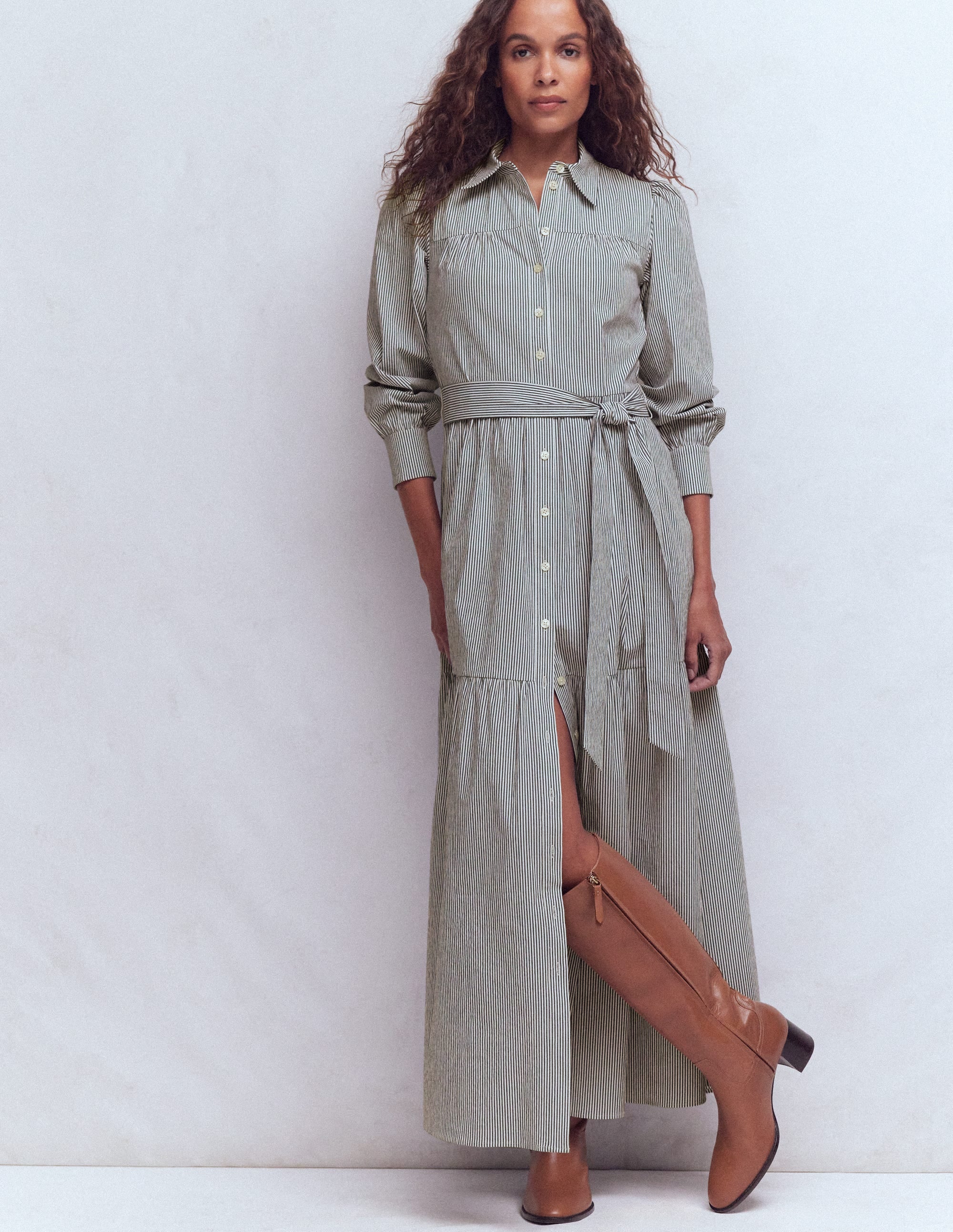 Ellie Maxi-Hemdblusenkleid aus Baumwolle-Texturiert Streifen - Image 1