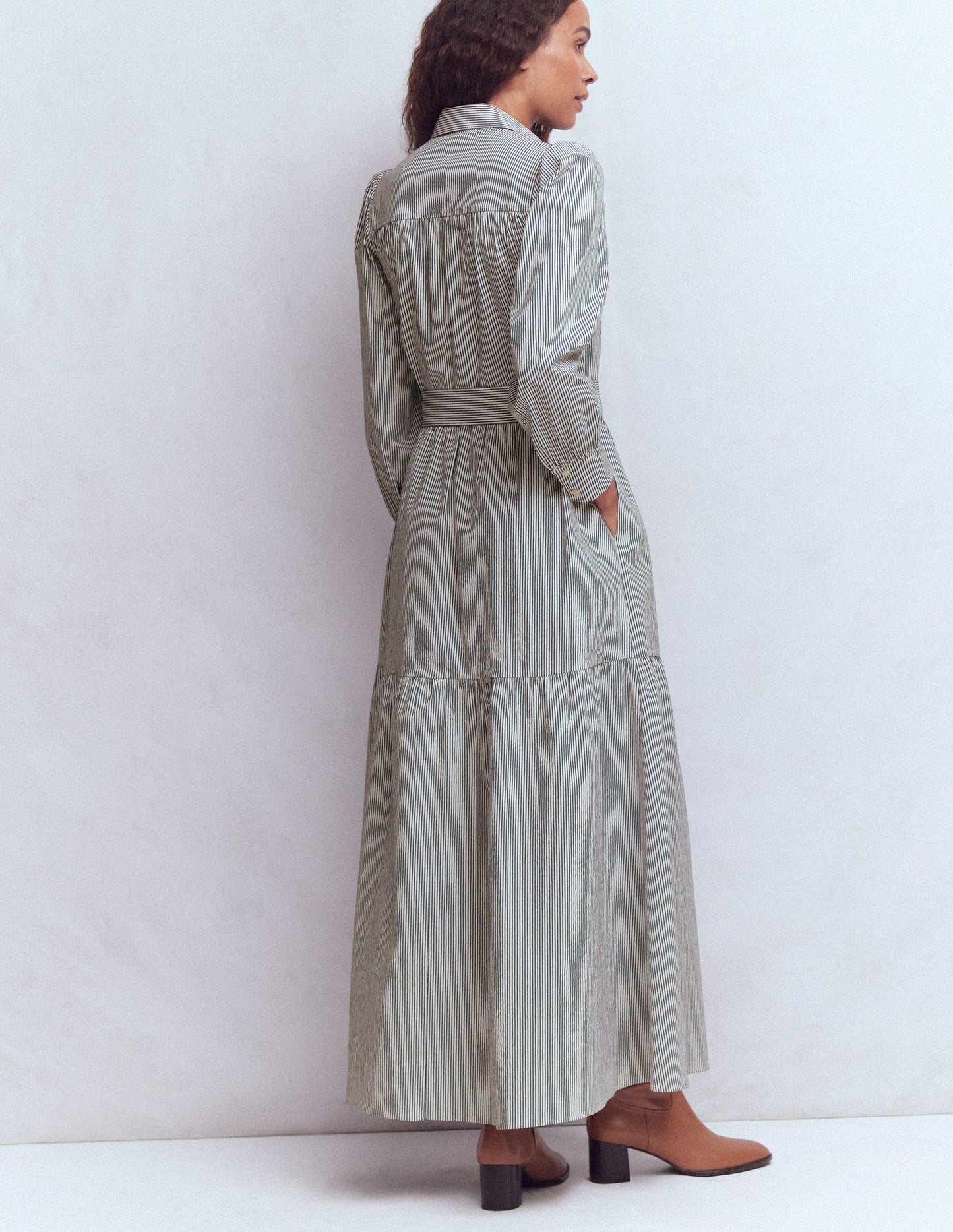 Ellie Cotton Maxi Shirt Dress-Texture Stripe