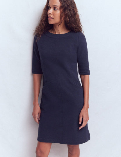 Neckband Ottoman Shift Dress-Navy-1